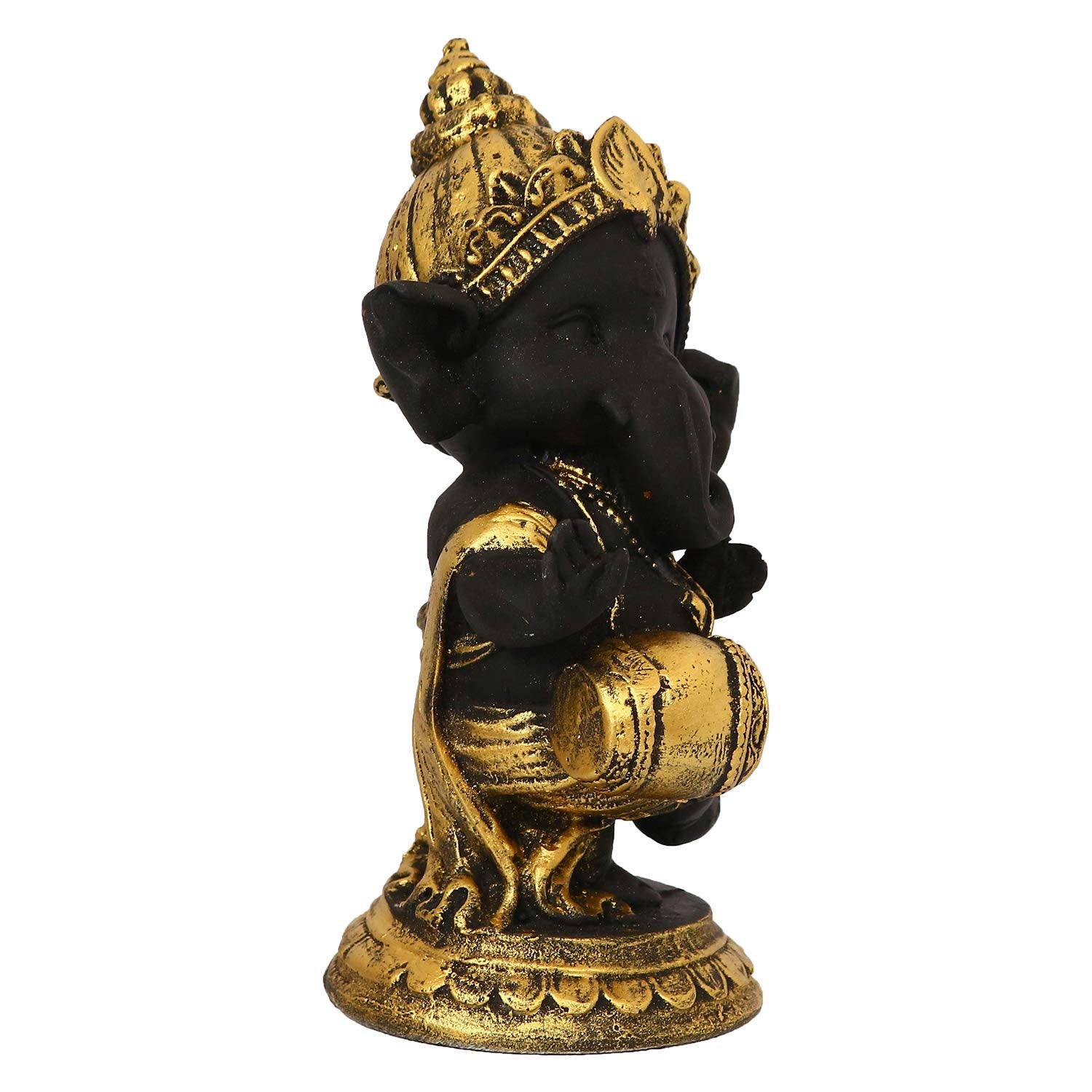 Ecraftindia Golden And Black Polyresin Lord Ganesha Idol Playing Dholak Musical Instrument Decorative Showpiece Ideal For Home,