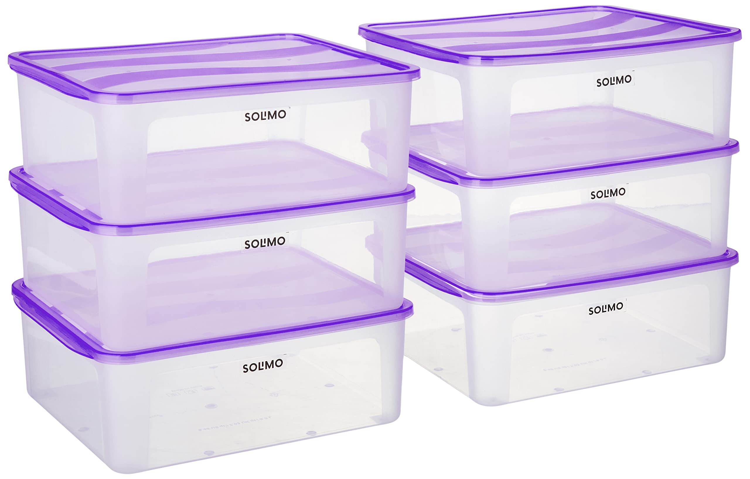 Amazon Brand - Solimo Plastic Fridge Multi Storage Container With Lid (Set Of 6, 8000Ml, Purple)