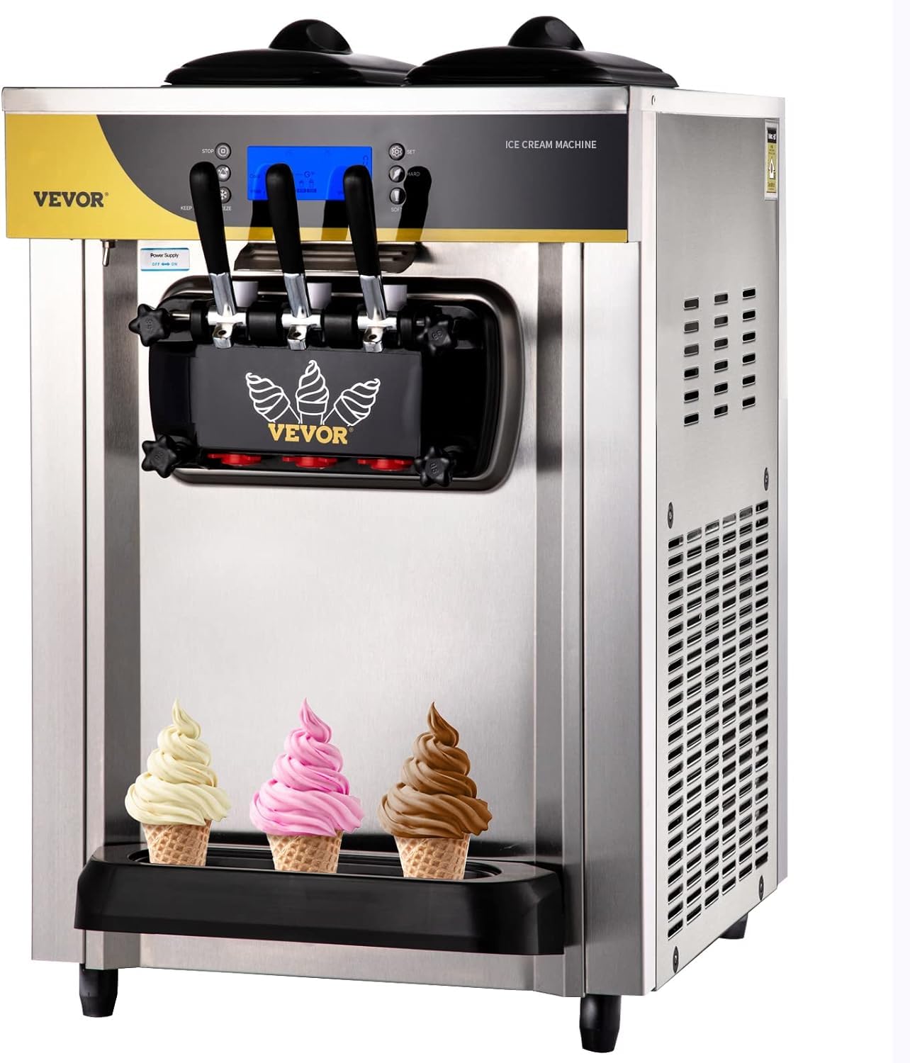 VEVOR Commercial Ice Cream Maker, 22-30L/H Yield, 2200W Countertop Soft Serve Machine with 2x6L Hopper 2L Cylinder LCD Panel Puf