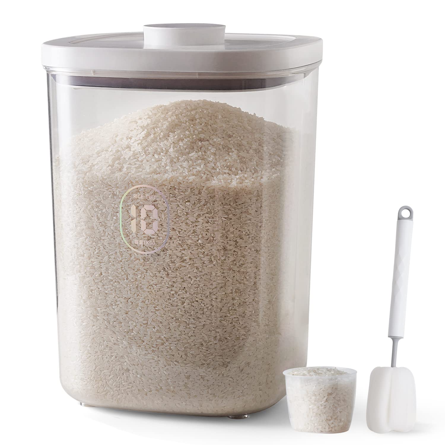 Livlab 20-25 Lbs Rice Dispenser,10.5 Qt/10 L/22-25 Lbs Rice Container Storage With Measuring Cup & Brush Food Cereal Container B