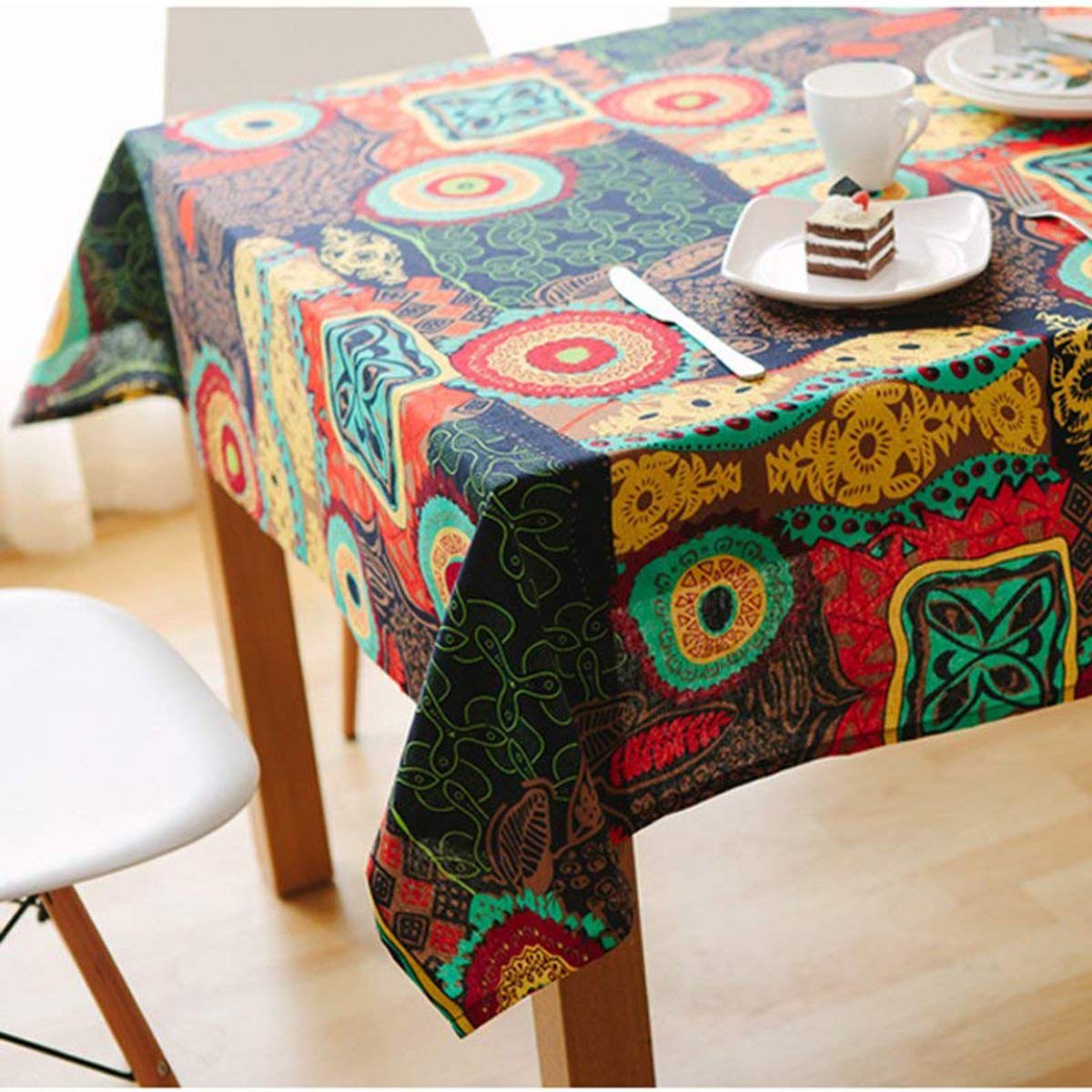 Bringsine Washable Rectangular Cotton Linen Colorful Flower Print Tablecloth, Vintage Dinner Picnic Table Cloth Home Decoration(