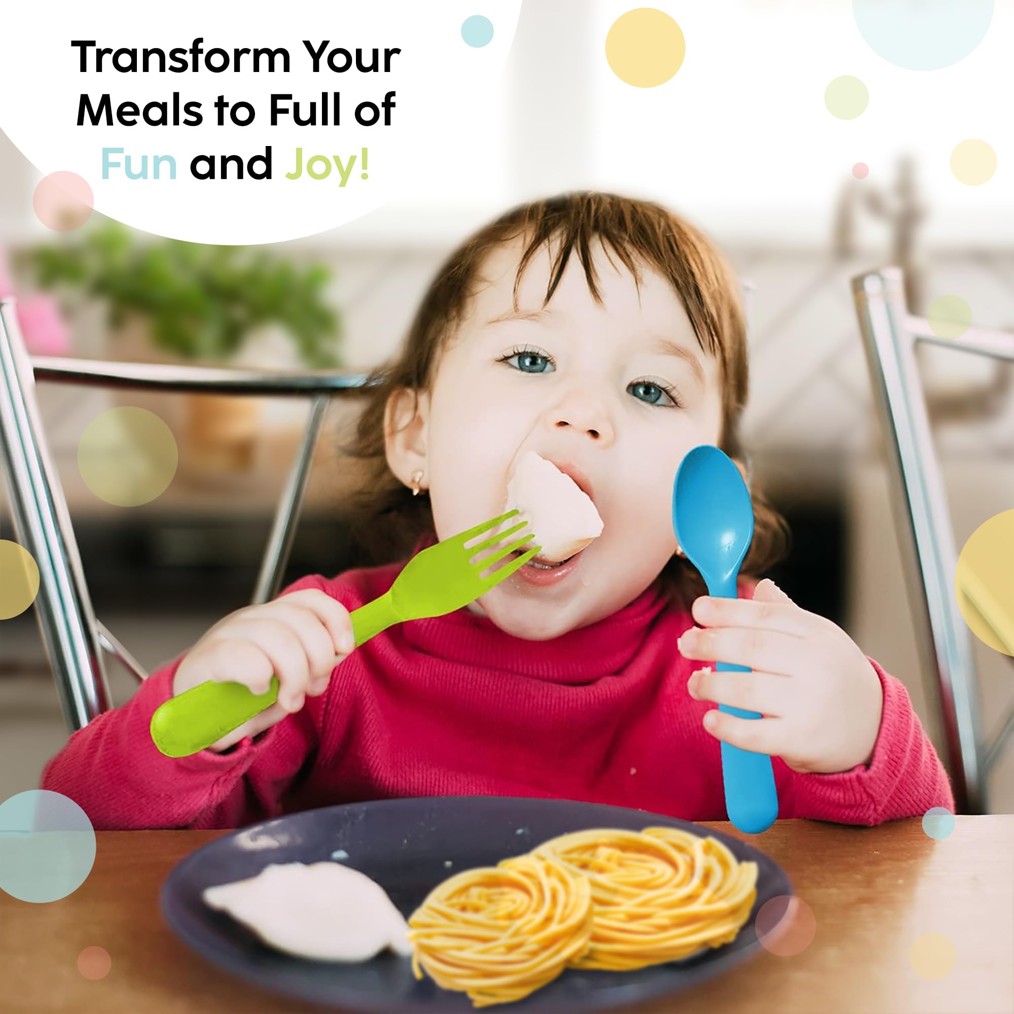 PLASKIDY Plastic Toddler Utensils Set of 12 Kids Utensils Forks and Spoons - BPA FREE/Dishwasher Safe Toddlers Silverware Set Br