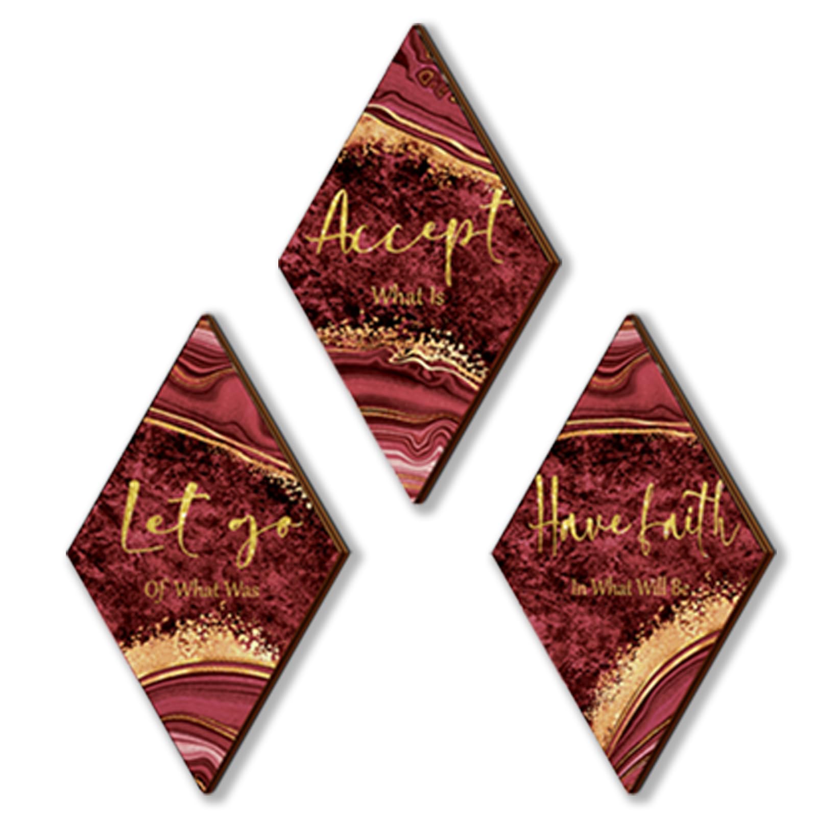ONIZHITY 3 Pcs Red Gold Bathroom Decor Red Gold Wall Decor with Accept Let Go Have Faith Quote Rustic Vintage Farmhouse Wooden H