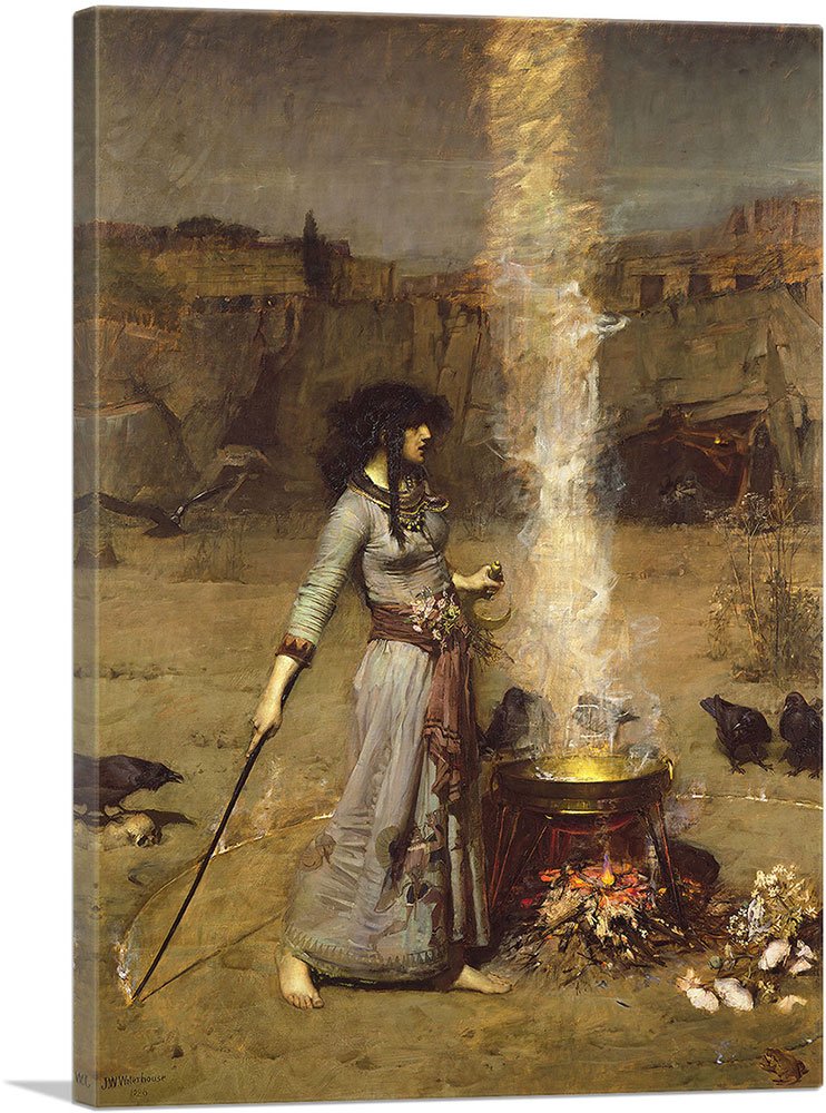 Artcanvas Magic Circle 1886 Canvas Art Print Stretched Framed Painting Picture Poster Giclee Wall Decor By John William Waterhou