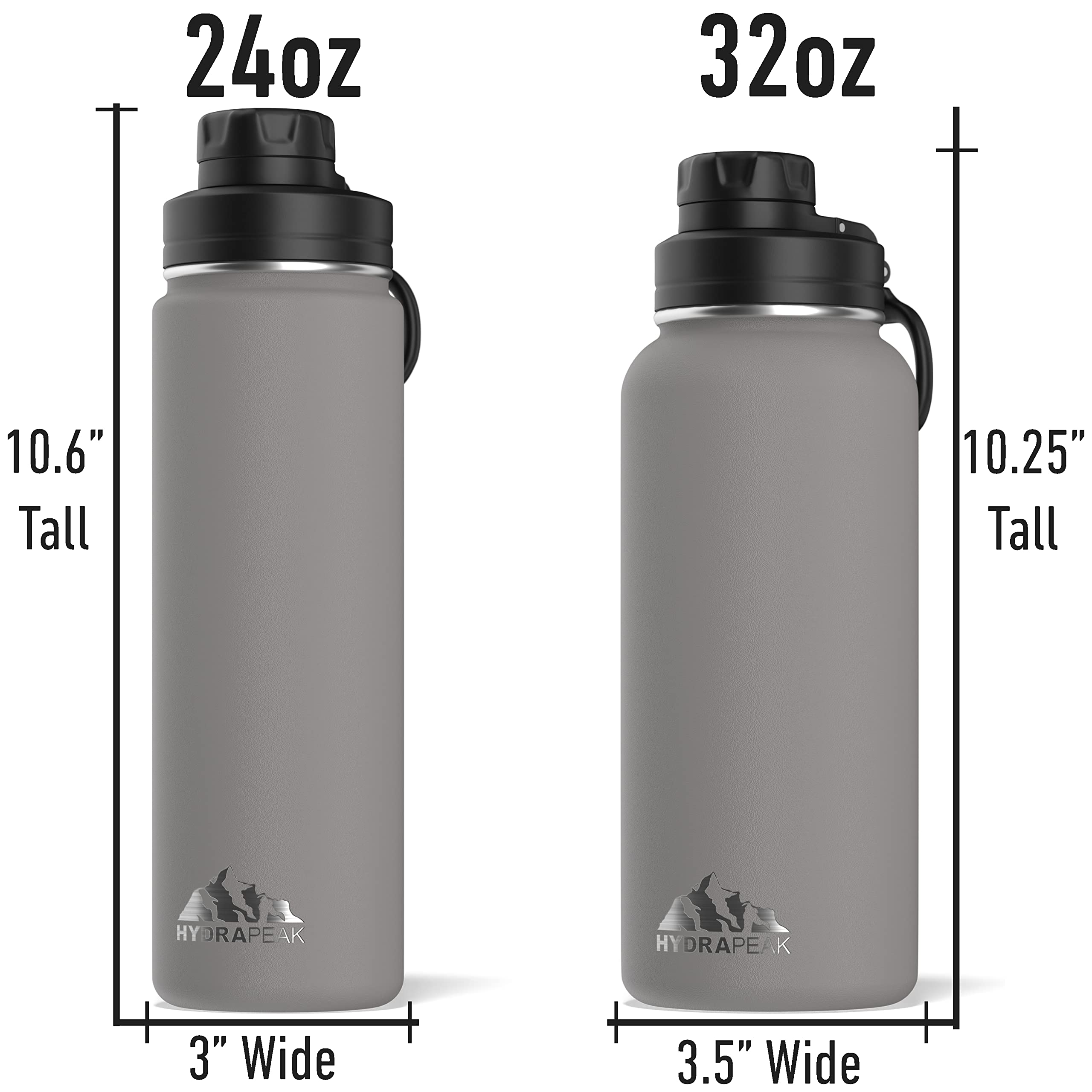 Hydrapeak 32Oz Insulated Water Bottle With Chug Lid And Handle, Metal 32 Oz, Leak Proof Stainless Steel | Grey