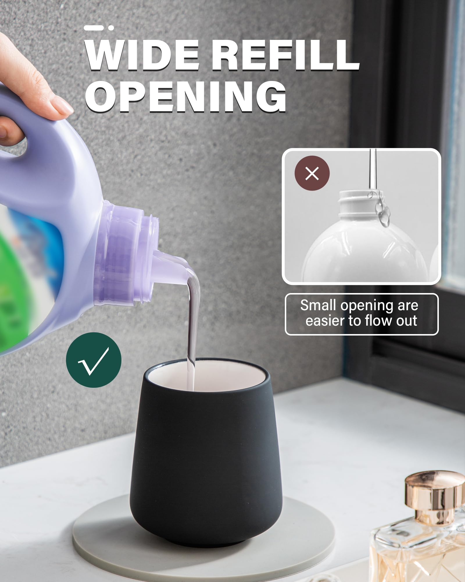 Foam Hand Soap Dispenser - 12 oz Bathroom Lotion Hand Pump Dispenser  Ceramic Foaming Soap Dispenser with Removable Pump for Kitchen Hand Wash Dispenser  Black