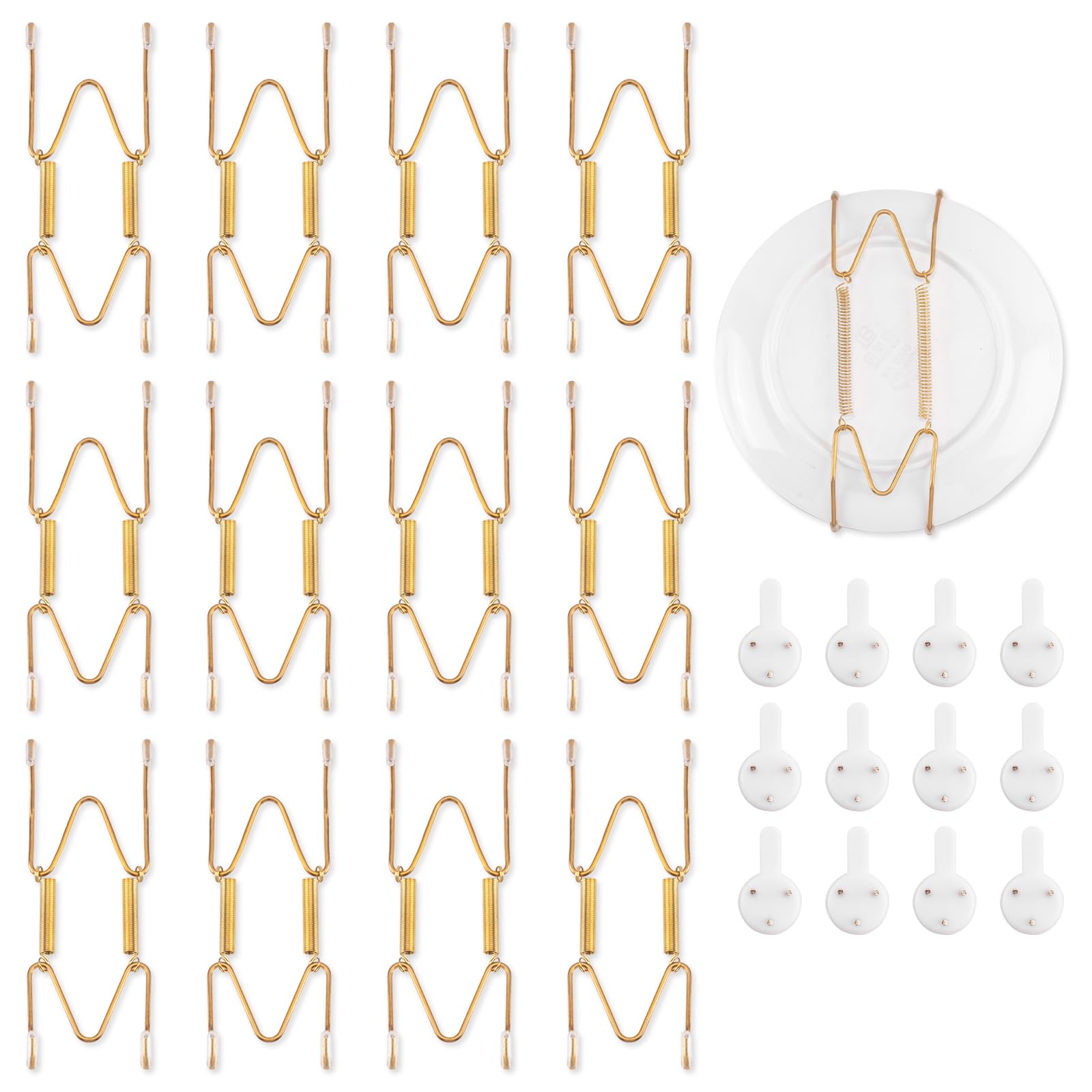 Bilillo 12 Pieces Plate Wall Hangers for Display - Invisible Plates Hanger, Stainless Steel Plate Holders with 12 Pieces Wall Ho
