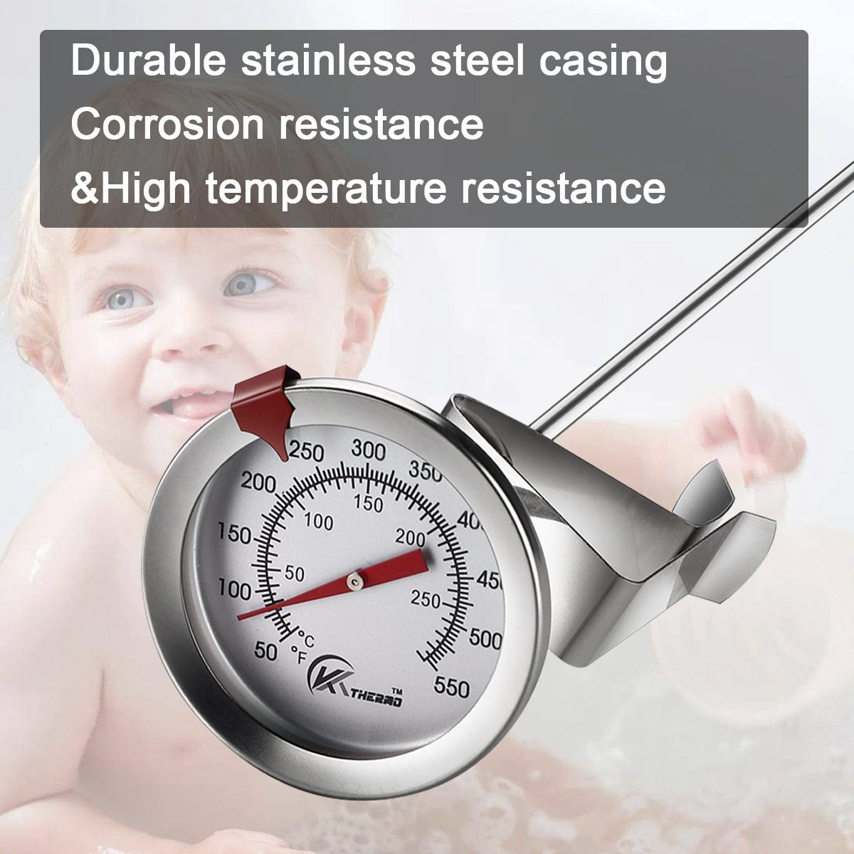 Kt Thermo Deep Fry Thermometer With Instant Read,Dial Thermometer,12'' Stainless Steel Stem Meat Cooking Thermometer,Best For Tu