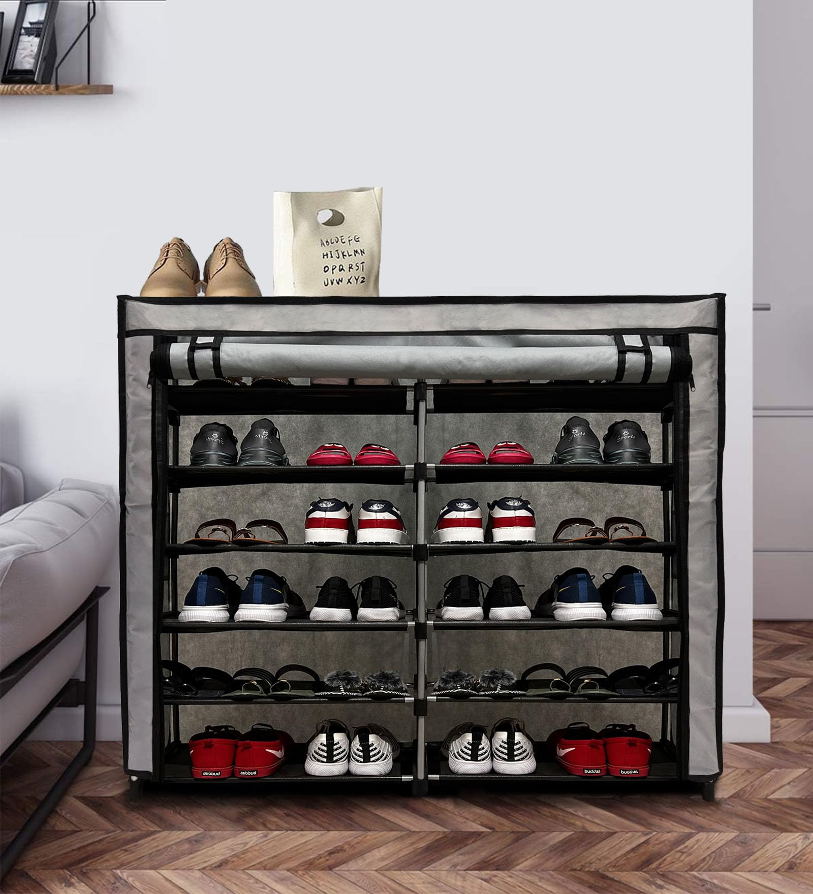 Philoshop Multipurpose Foldable 12 Layer Metal Shoe Stand, Shoe Rack/Organiser For Home & Office (Grey, Metal)