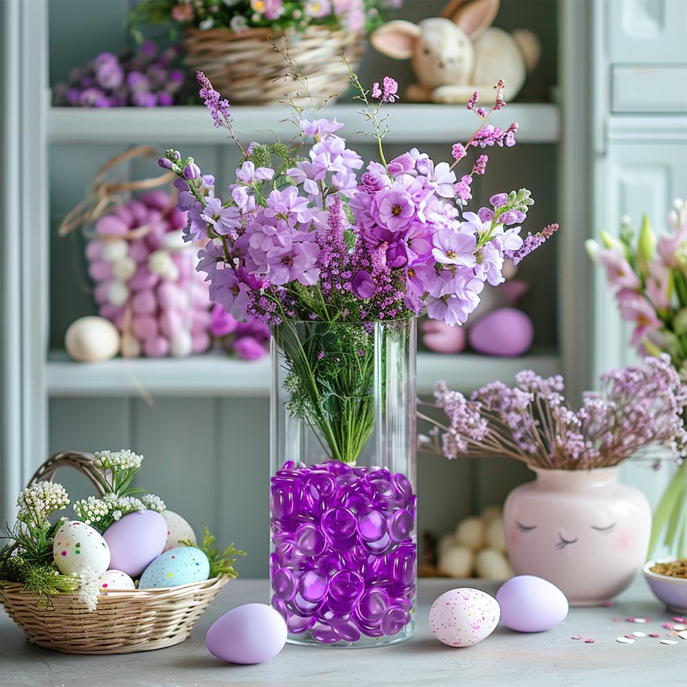 HappyFiller Fall Halloween Decor 630 PCS 0.6 inch Bright Purple Acrylic Flat Marbles No Broken Vase Fillers,Makeup Brush Holder