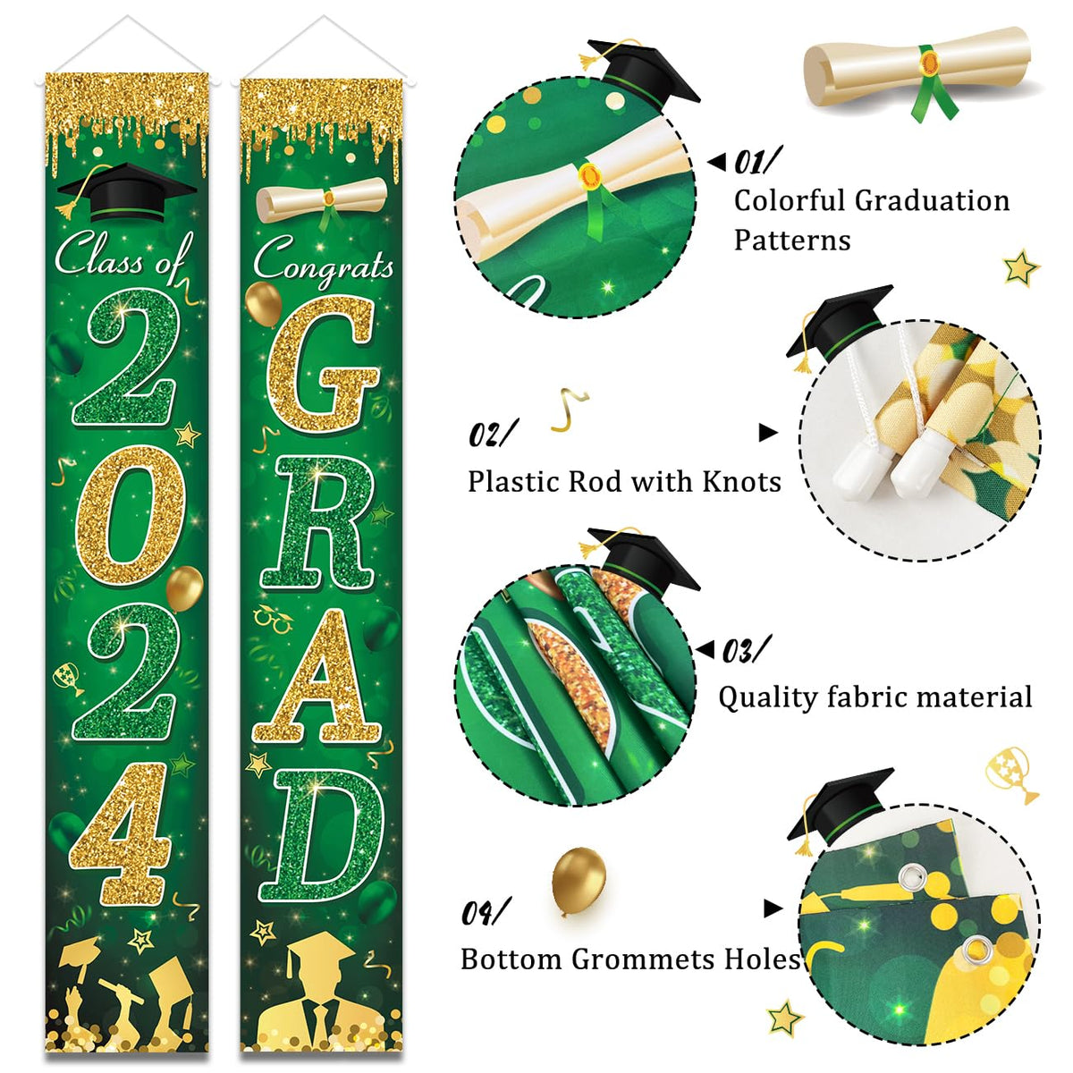 ssailue decor Green & Gold Graduation Decorations - Congrats Grad Bann ...