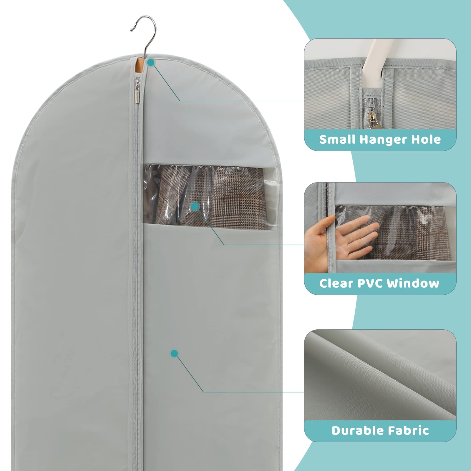 4 Pack - 65'' Dress Garment Bags for Hanging Clothes  Dress Bags for Gowns Long  Foldable Long Garment Bag with Clear Window for Closet Storage and Travel - Gray