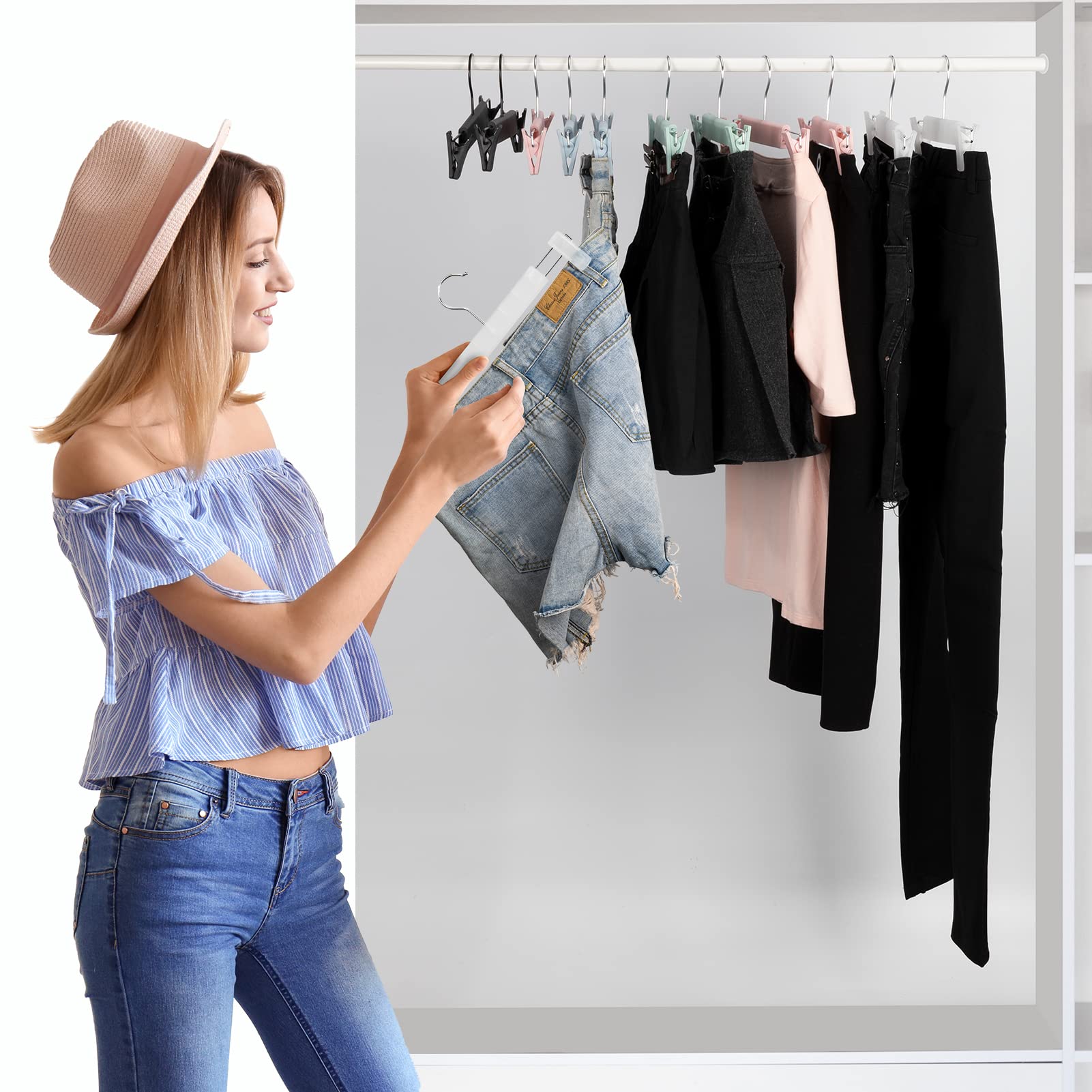 Lamitocs Skirt Hangers, Pants Hangers With Clips,360  Swivel Hooks Space Saving Hangers For Pants, Skirts, Clothes, Jeans (30 Pa