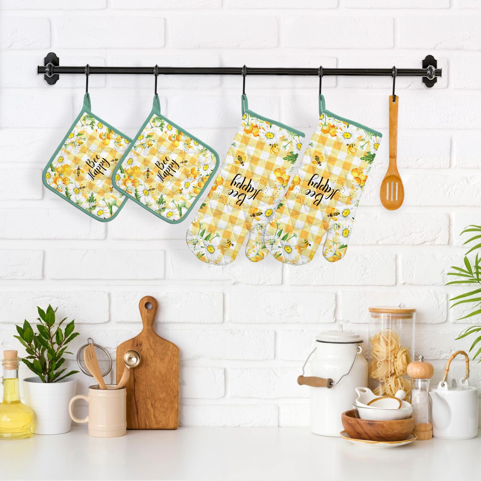 Arquiel Cat Oven Mitts And Pot Holders Sets 100% Cotton Heat Resistant, Extra Long Oven Gloves Potholder For Kitchen Cooking Bak