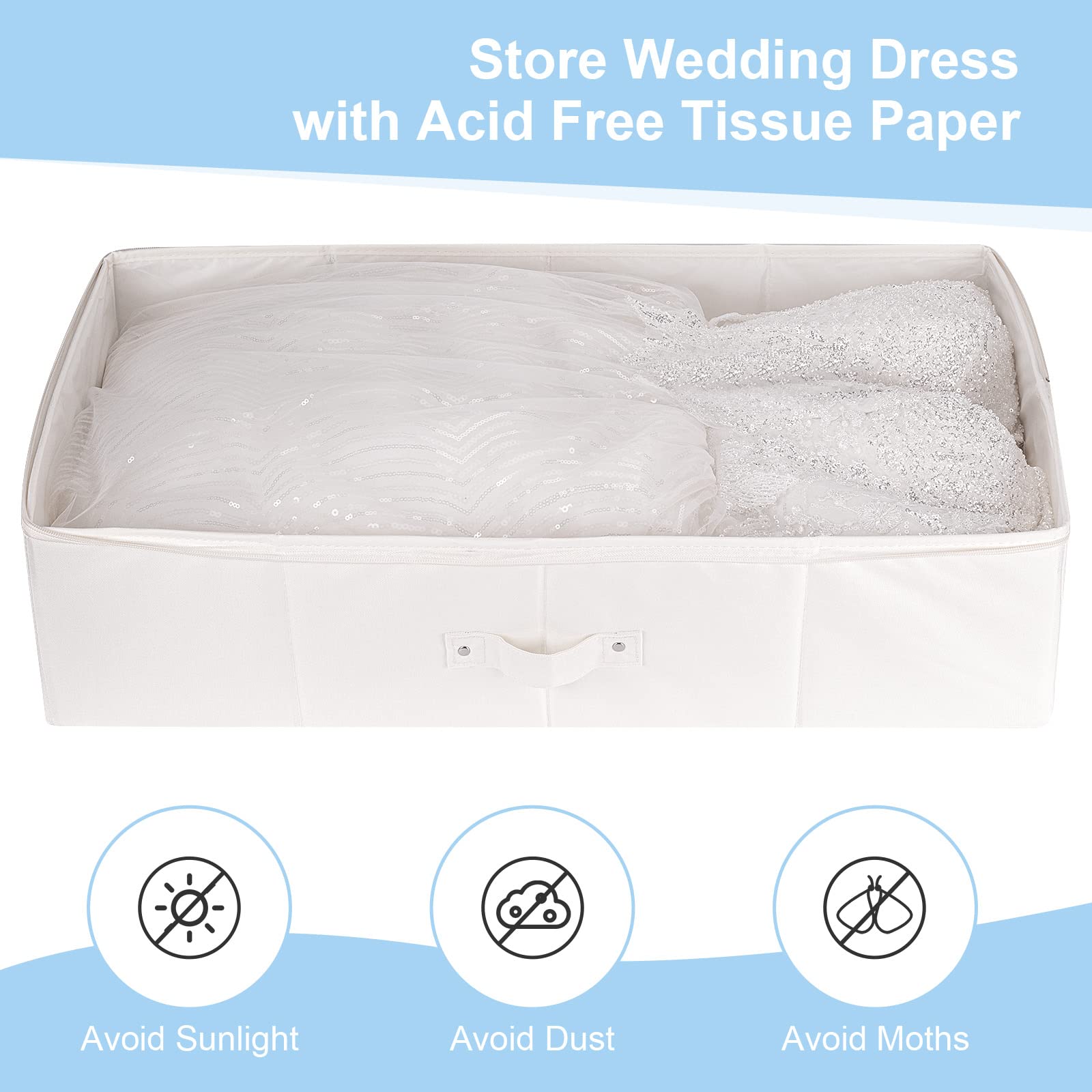 Wedding Dress Storage Box - Wedding Dress Preservation Box with 20 Sheets of Acid Free Tissue Paper for Storage Wedding Dress St