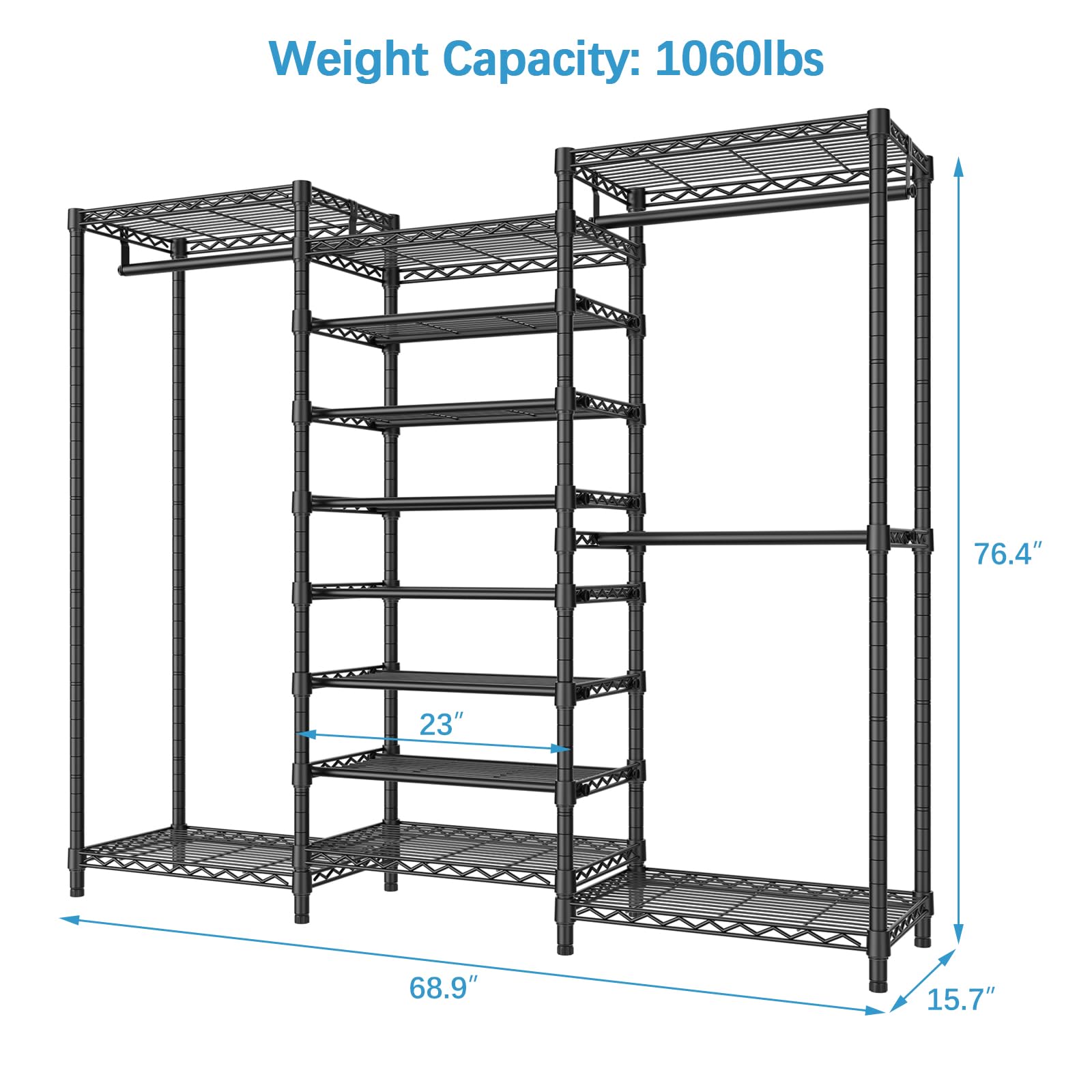 Vipek S3 Heavy Duty Garment Rack Freestanding Clothes Rack Closet Storage Organizer Large Wardrobe With 6-Tier Shoe Rack, Hangin
