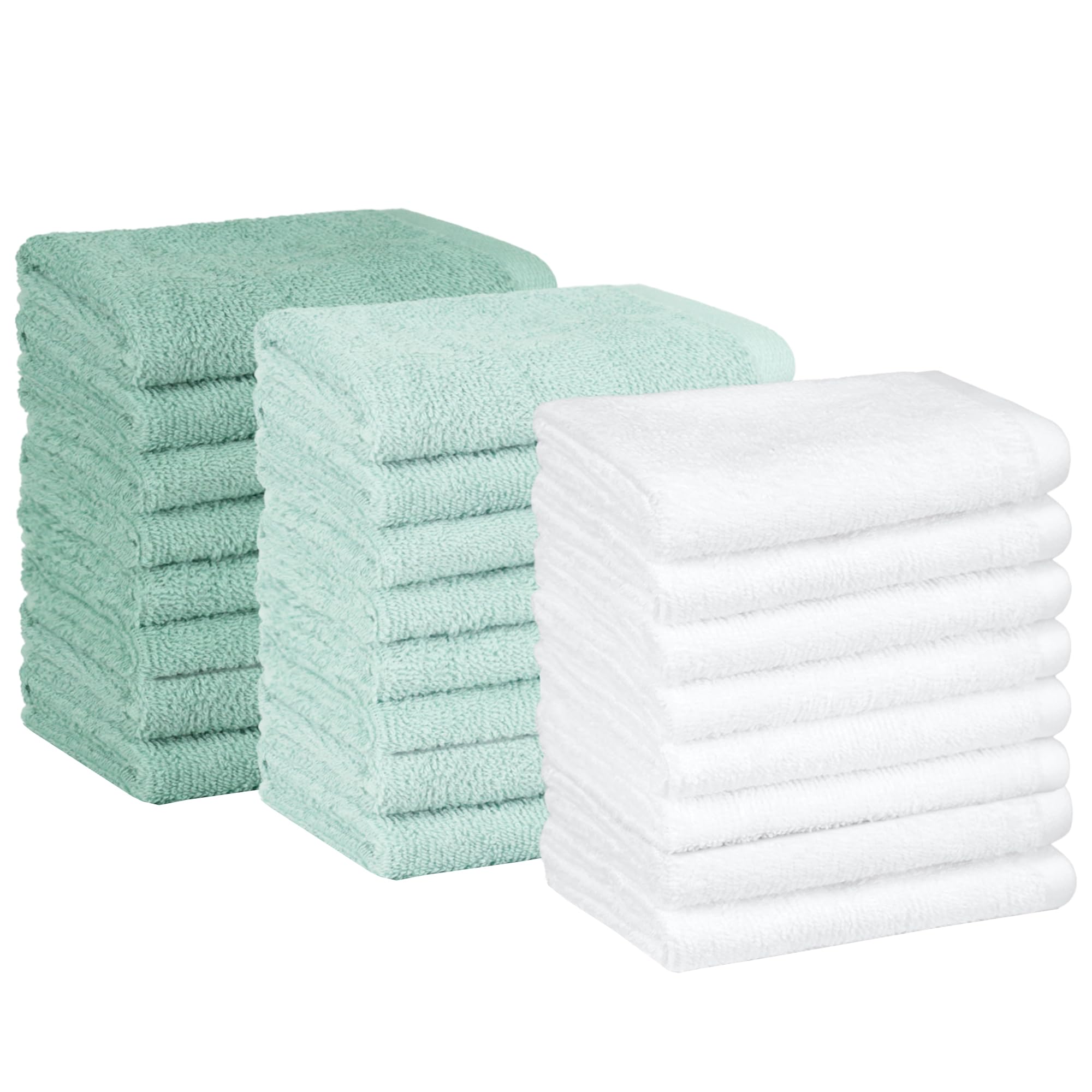 Amazon Basics Fast Drying  Extra Absorbent  Terry cotton Washcloths  Pack of 24  Seafoam green  Ice Blue  White  12 x 12