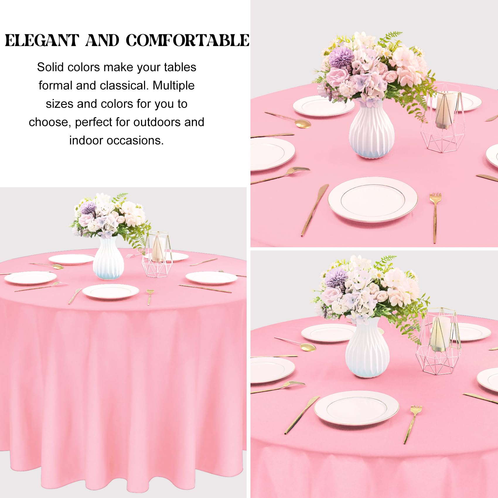 Jalancy 4 Pack Round Tablecloth 90 Inch Polyester Round Table Cloth Pink Tablecloths For Round Tables Washable Fabric Table Cove