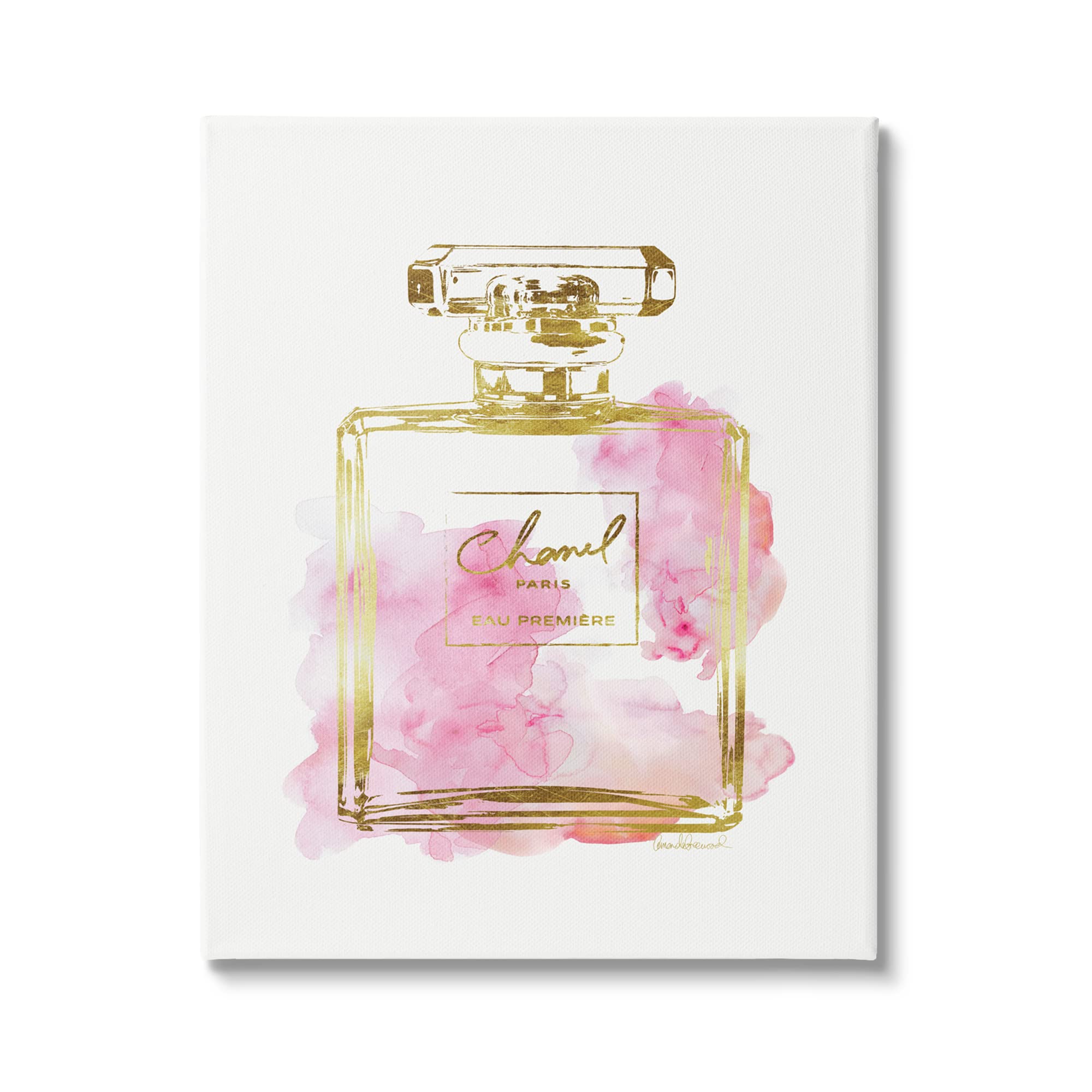 Stupell Industries Glam Perfume Bottle Gold Pink Oversized Stretched Canvas Wall Art, Proudly Made In Usa For Living Room