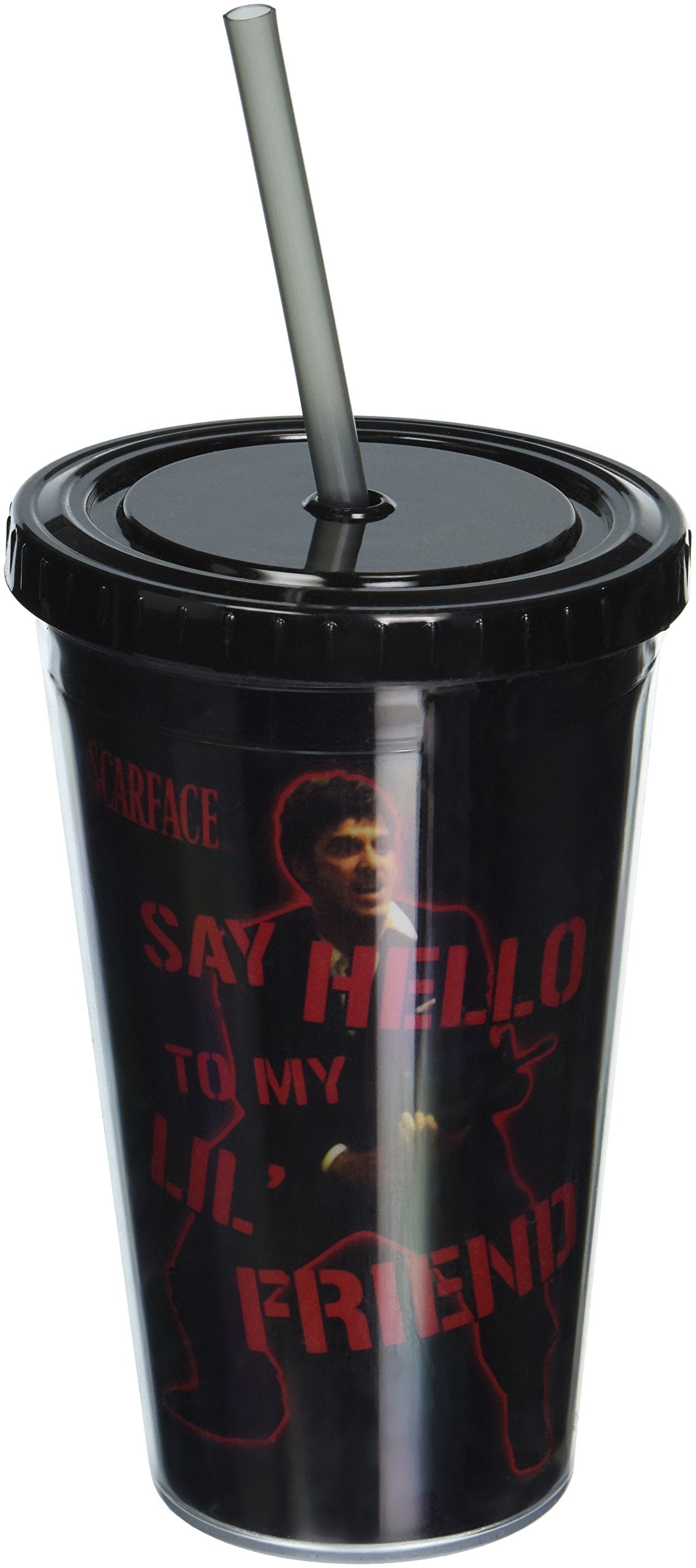 Silver Buffalo Sf25087 Universal Scarface Plastic Cold Cup With Lid And Straw, 16-Ounces