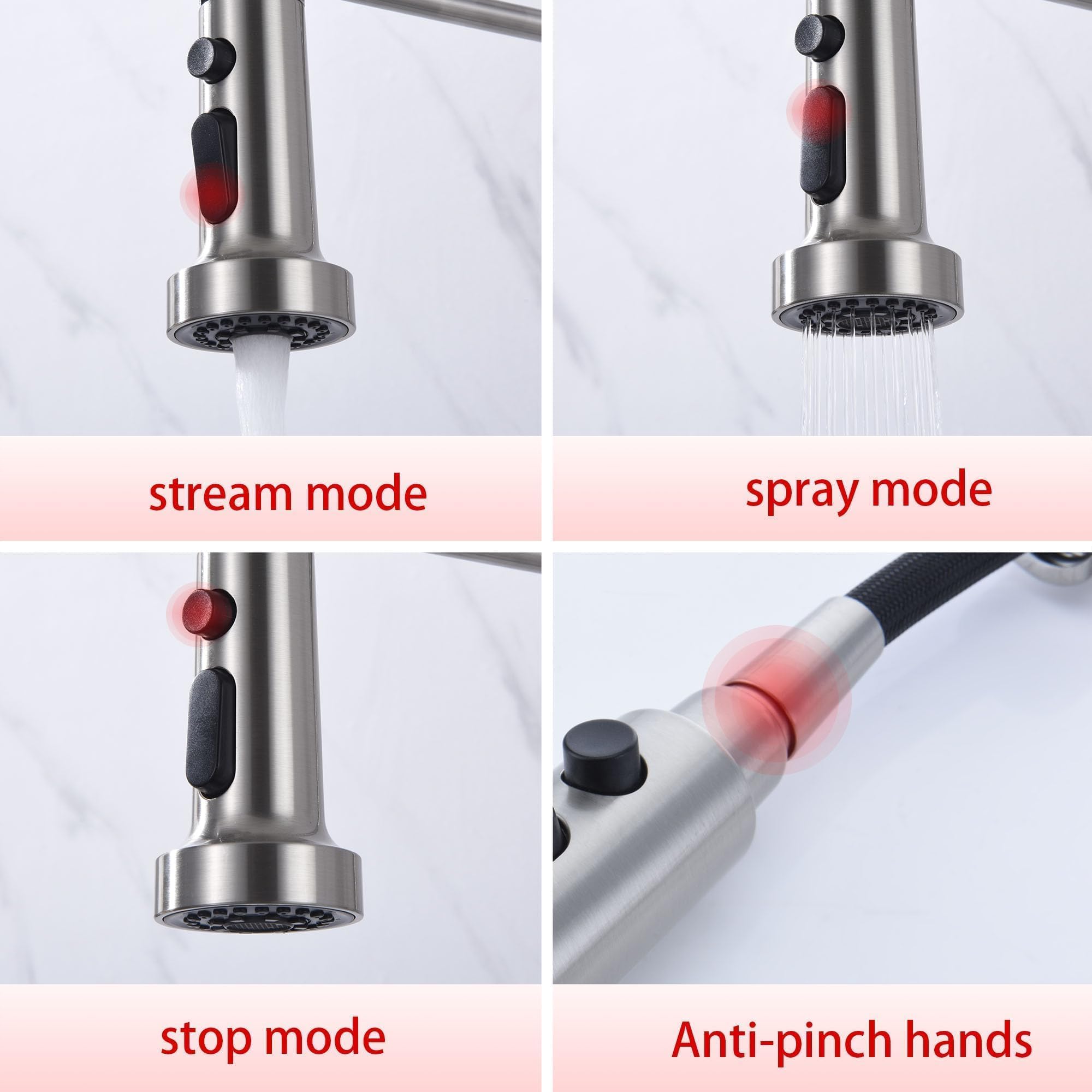 Zhyich Wall Mount Kitchen Faucet With Pull Out Sprayer, 8 Inch Center Commercial Kitchen Sink Faucet, Spot-Free Stainless Steel,