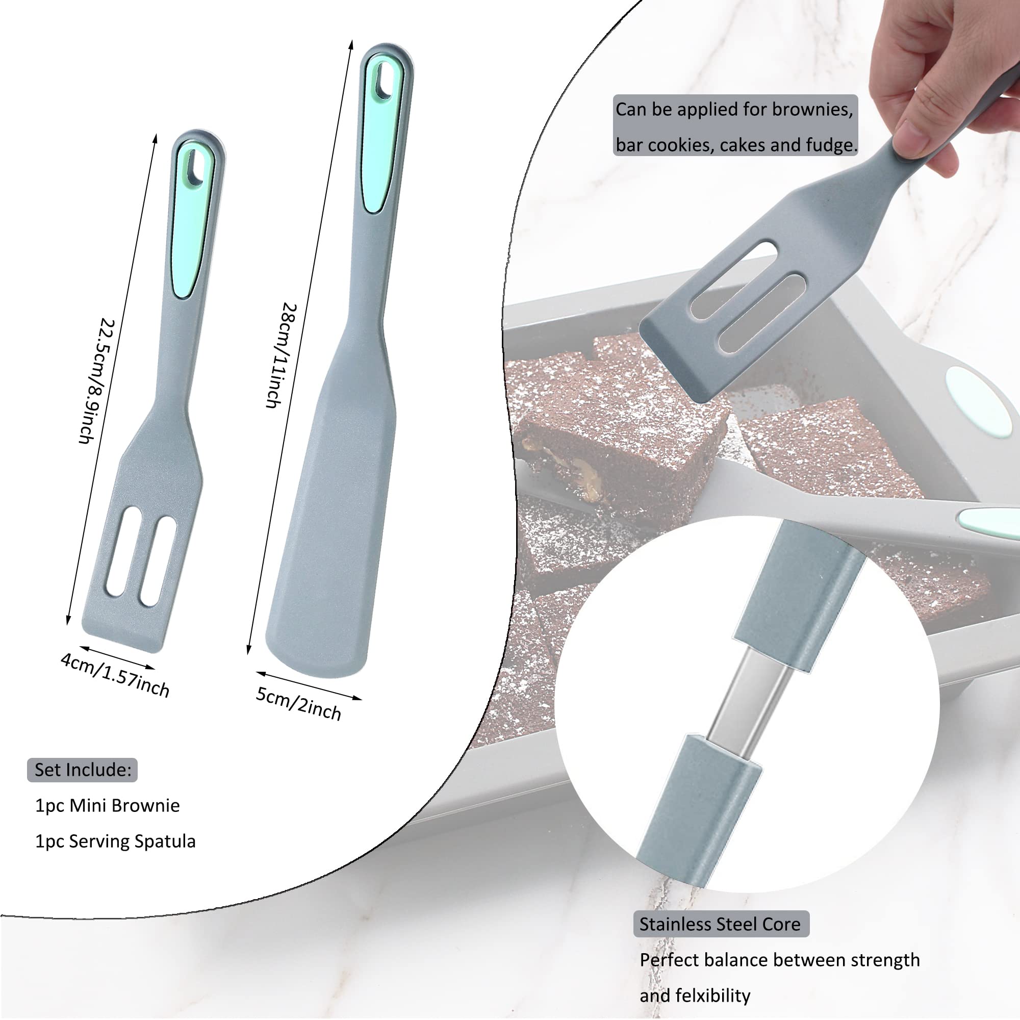 To Encounter Mini Brownie Serving Spatula, Bent Icing Spatula, Heat-Resistant Flexible Nonstick Silicone, Set Of 2