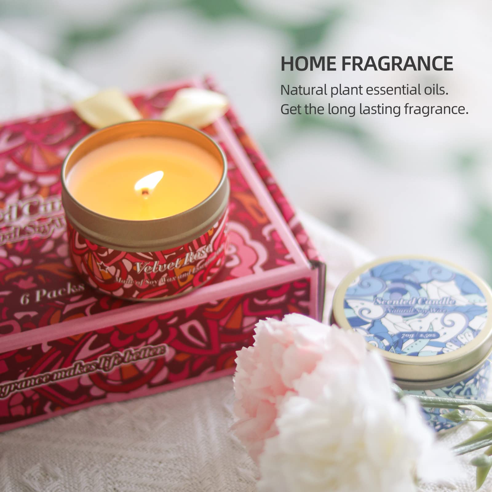 BAUFULLA Scented Candles Set, Soy Wax Candle Long Lasting, Tin Candles for Home Fragrance, Gift Set for Christmas, Women, Mother