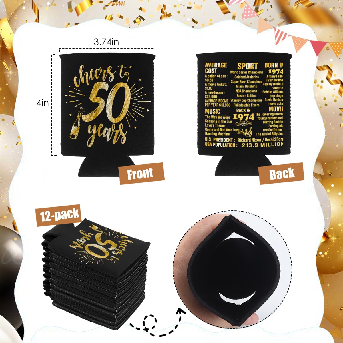 Happy 50Th Birthday Decorations For Men Women, 50Th Birthday Party Supplies, Vintage 1974- Fifty Birthday Party Beverage Can Coo