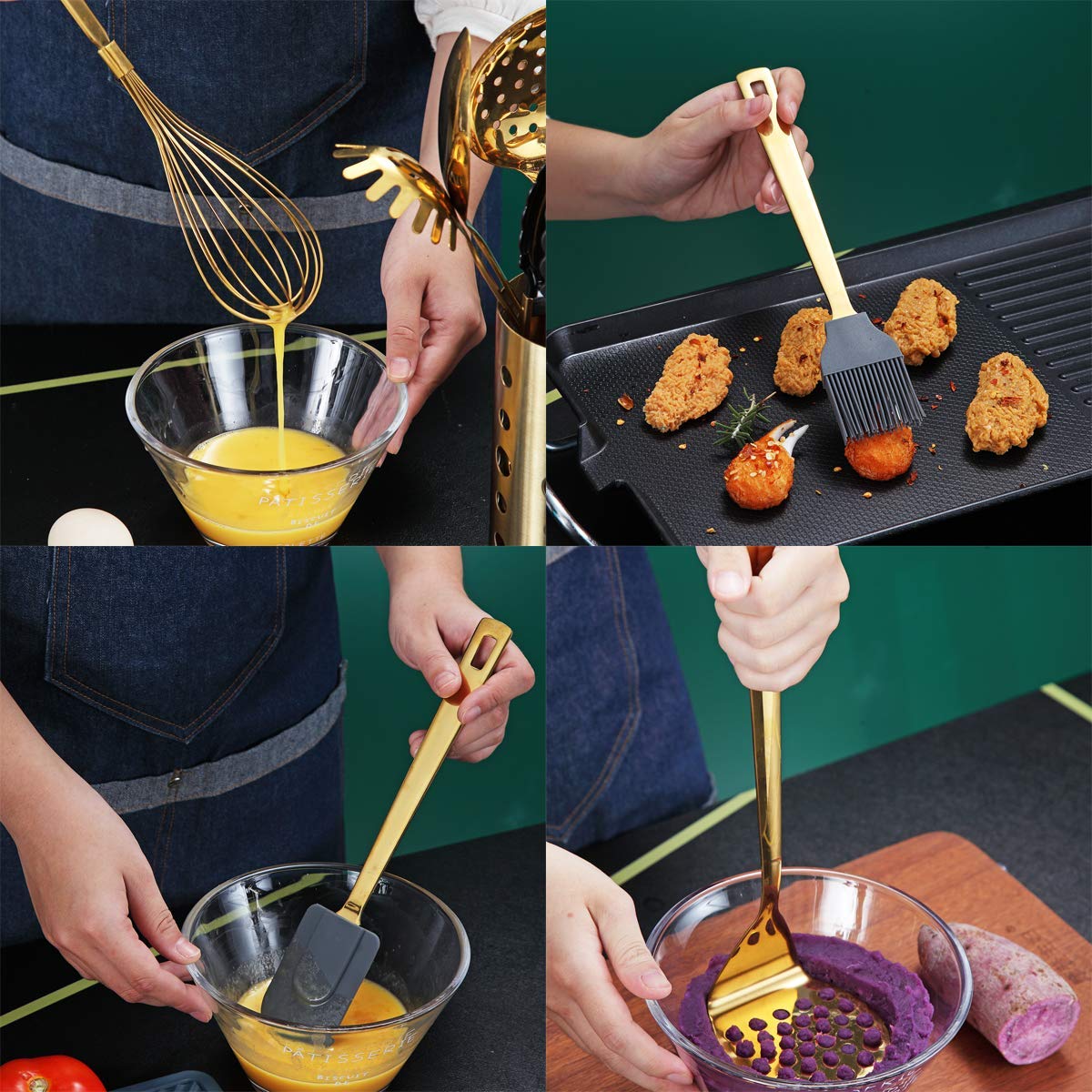 Berglander Gold Cooking Utensils Set, Stainless Steel 13 Pieces Kitchen Utensils Set With Titanium Gold Plating, Kitchen Tools S