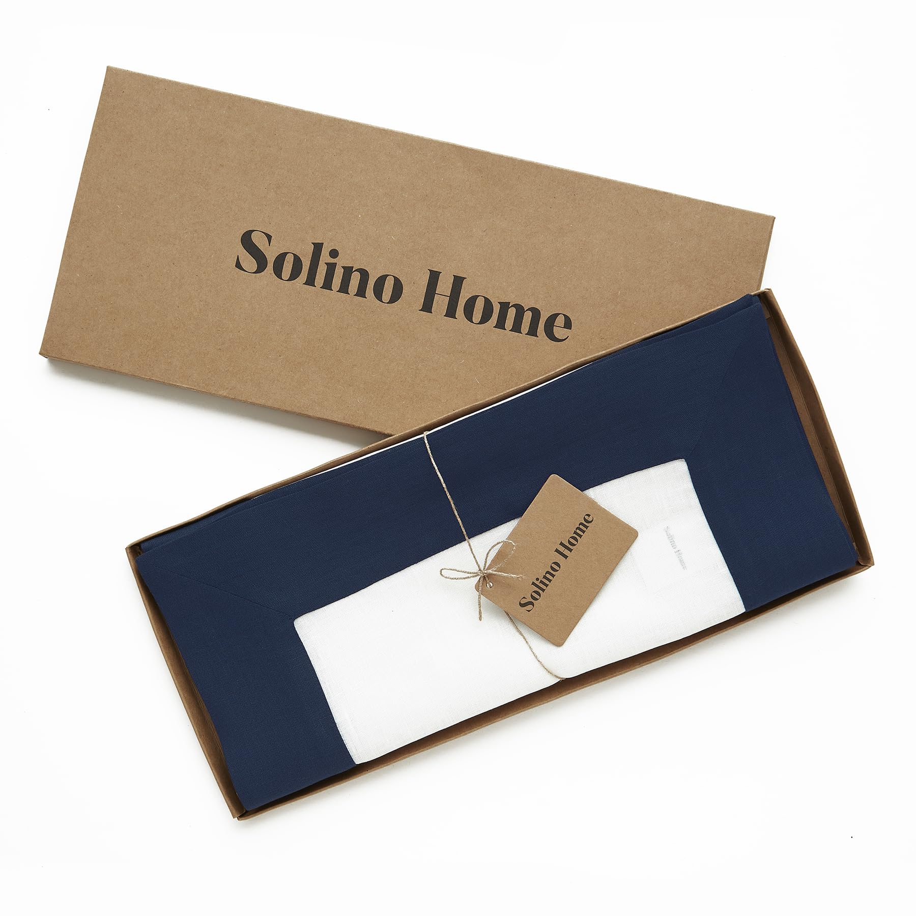 Solino Home Linen Table Runner 120 Inches Long - Contempo, 100% Pure Linen Navy And White Table Runner 14 X 120 Inch Ideal For W