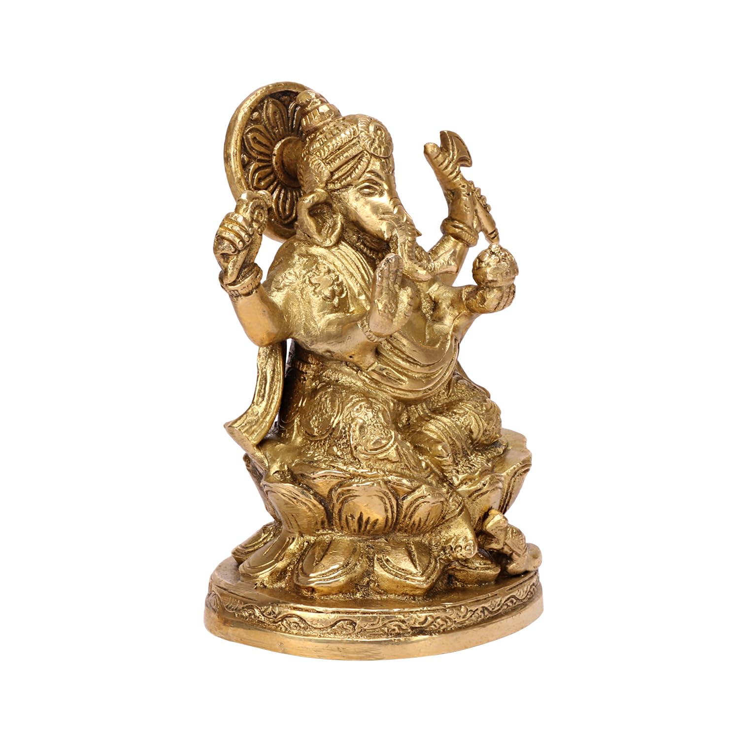 Apko Large Lotus Sitting Ganesha Brass Idol Good Luck God Deity Ganesh Statue -Ganpati Murti For Home Entrance Decor Diwali Gift