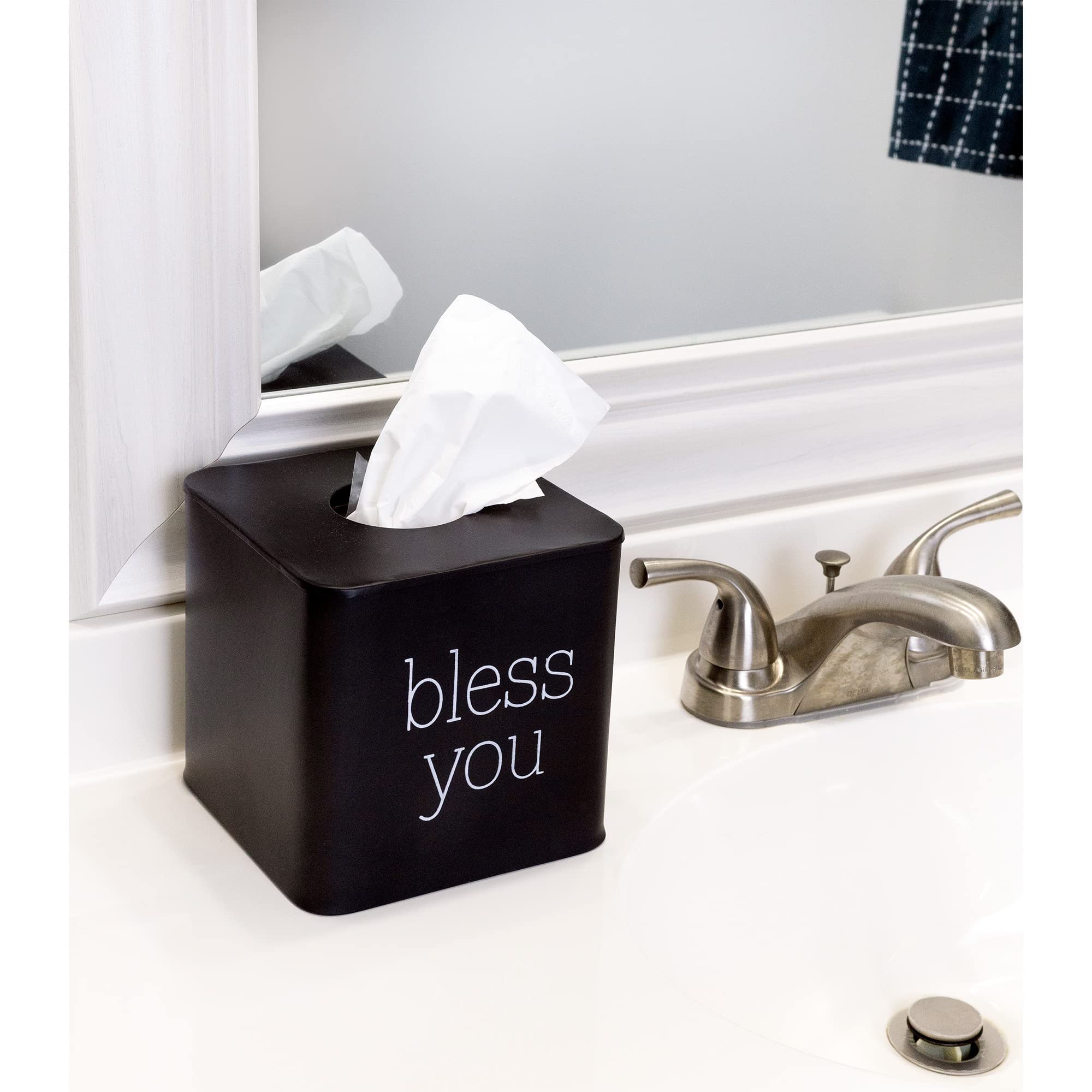 Auldhome Square Tissue Box Cover (Black); Modern Farmhouse Enamelware Tissue Holder