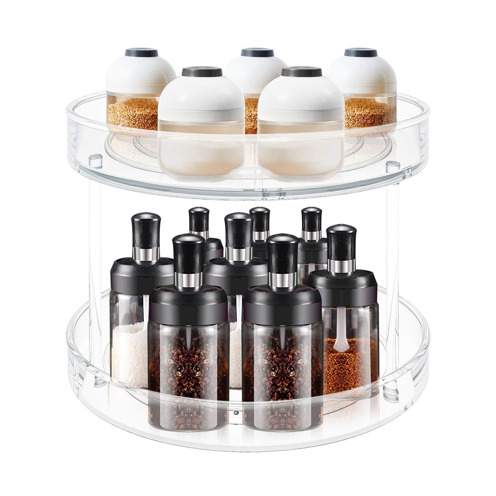 Vaehold 2 Tier Lazy Susan Turntable Spice Rack Organizer For Kitchen Cabinet, Farmhouse Tiered Tray Decorative Trays For Fruit,