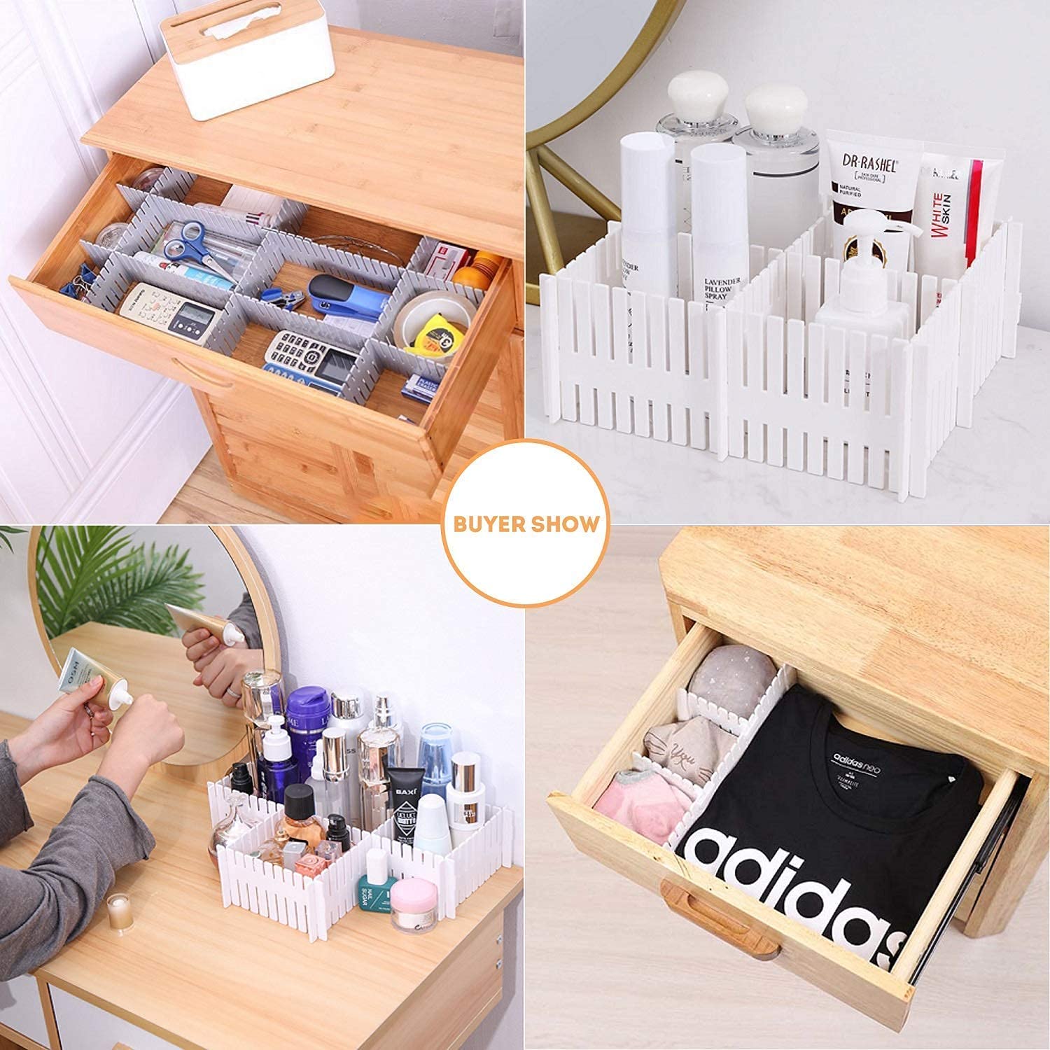 Bofoho Drawer Divider Adjustable Diy Storage Organizer Separator for Tidying Clutter Cutlery Makeup Clothes of Dresses, Desk & B