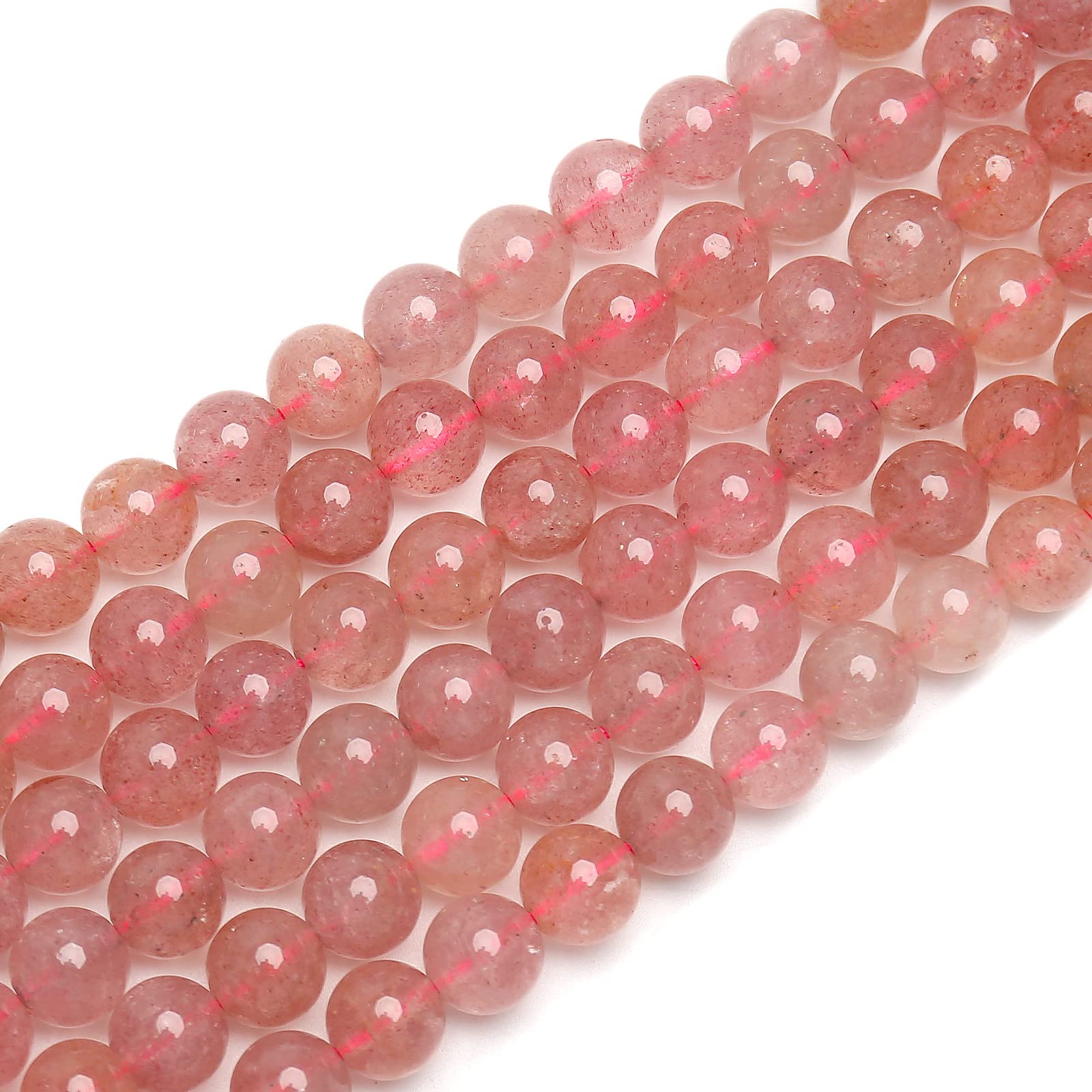 70Pcs Natural 8Mm Healing Gemstone, Strawberry Quartzaenergy Stone Round Loose Beads, Semi-Precious Crystal Beads With Free Elas
