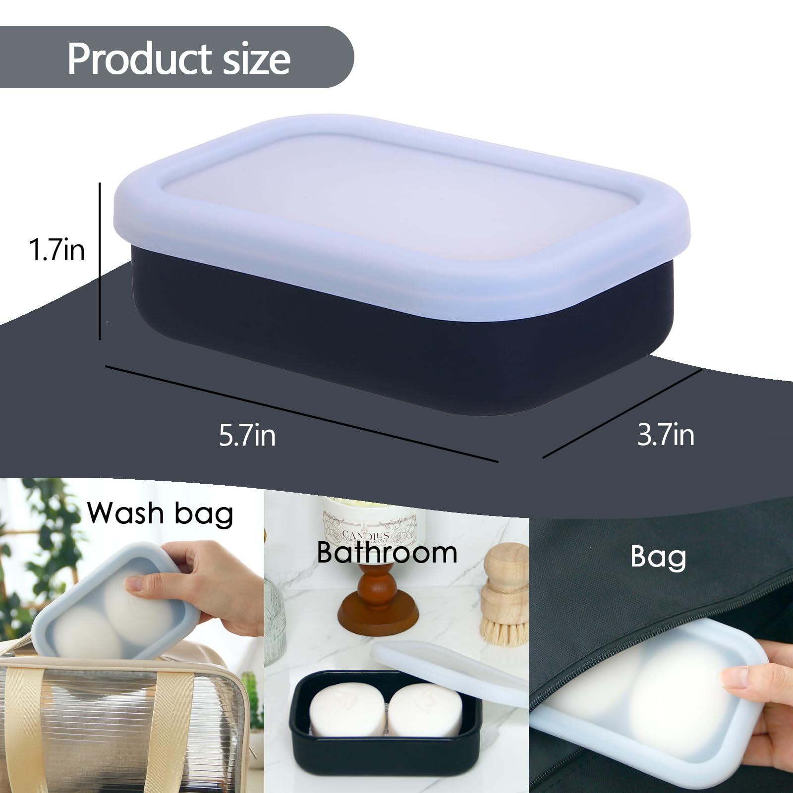 Large Travel Soap Container Leak Proof, Silicone Shampoo Bar Holder, Soap Case With Draining Layer, Slip-Resistant Portable Bar