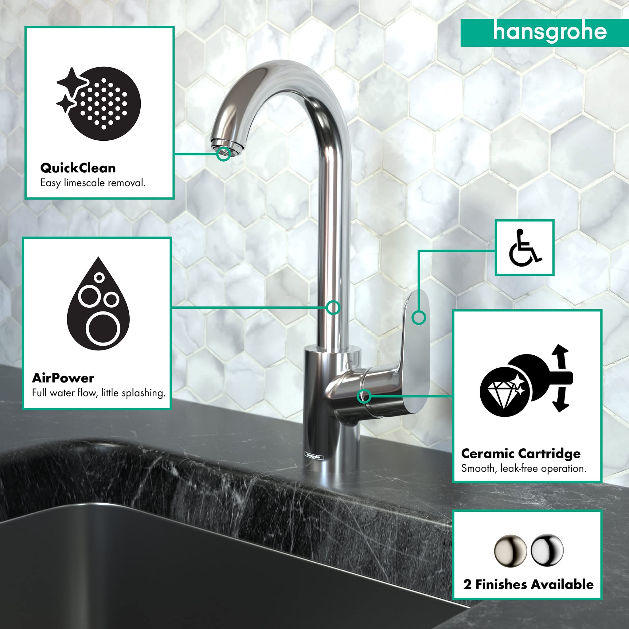 Hansgrohe Focus Chrome Bar Kitchen Faucet, Bar Sink Faucet Single Hole, Faucet For Kitchen Sink, Chrome 04507001