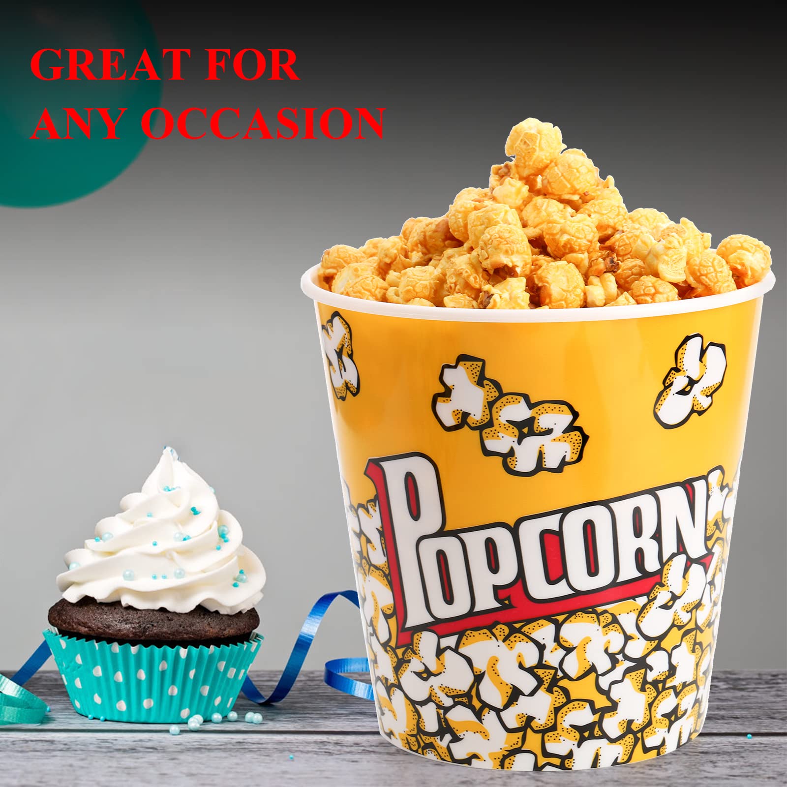 Tebery 12 Pack Plastic Popcorn Containers Reusable Popcorn Bucket Tub For Movie Night - 7 X 7 Inches