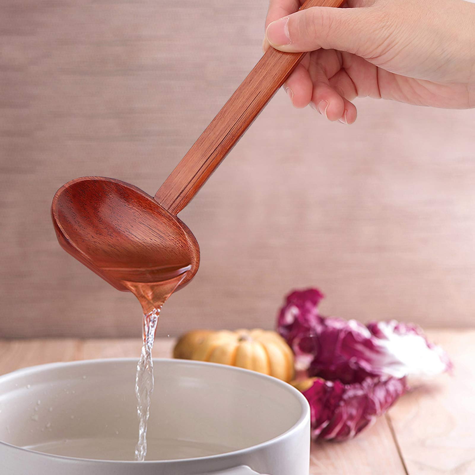 Wooden Ramen Spoon, Japanese 8.3 Inch Wood Ramen Soup Spoon With Long Handle Handcrafted Wooden Soup Ladle Hot Pot Spoon Home Ki