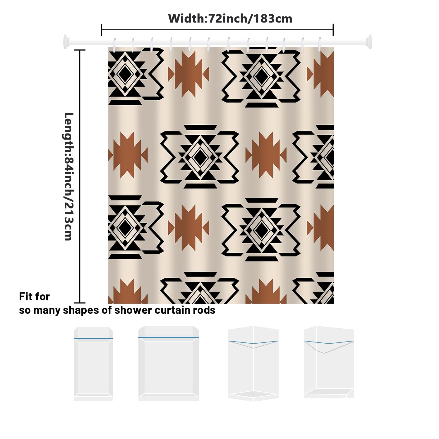 She Love Western Aztec Shower Curtain Boho Abstract Pattern Geometric Vintage Shower Curtain With Hooks 72X84 Inch Waterproof Po