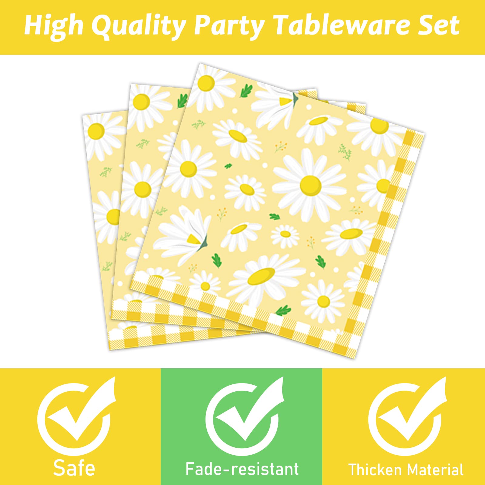 96 Pcs Daisy Flower Party Supplies For 24 Guests Daisy Party Tableware Set Yellow Daisy Flower Birthday Party Pack Paper Plate N
