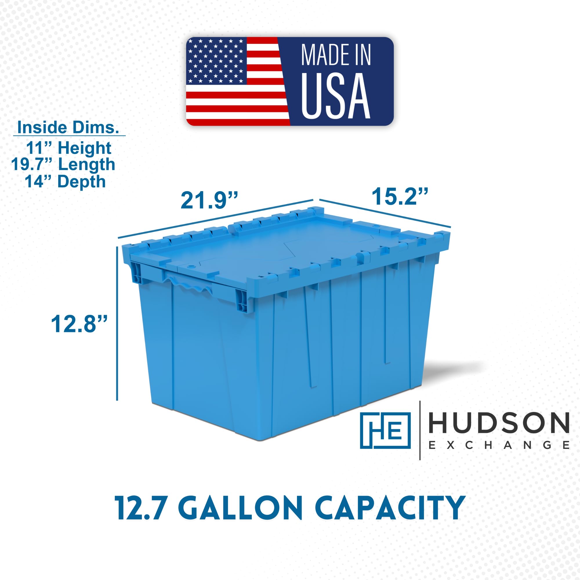 Hudson Exchange 21.9 X 15.2 X 12.8    (3 Pack) Storage Tote Distribution Container With Hinged Attached Lid, Blue