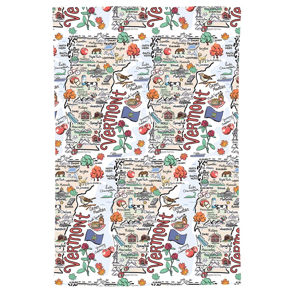 Fish Kiss 16''X24'' Vermont Map Towel Is 100% Microfiber Waffle Weave Help You Explore In Detail - Our Super Absorbent & Soft, M