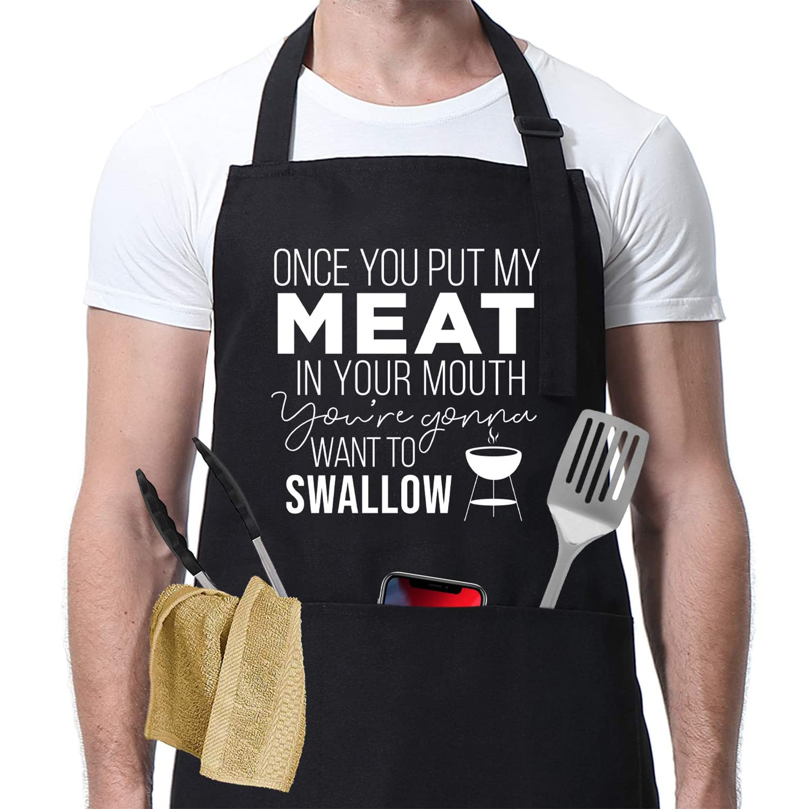 Miracu Funny Grilling Aprons For Men, Husband Gifts From Wife - Christmas Santa, Birthday Naughty Gifts For Men, Best Friend, Ma