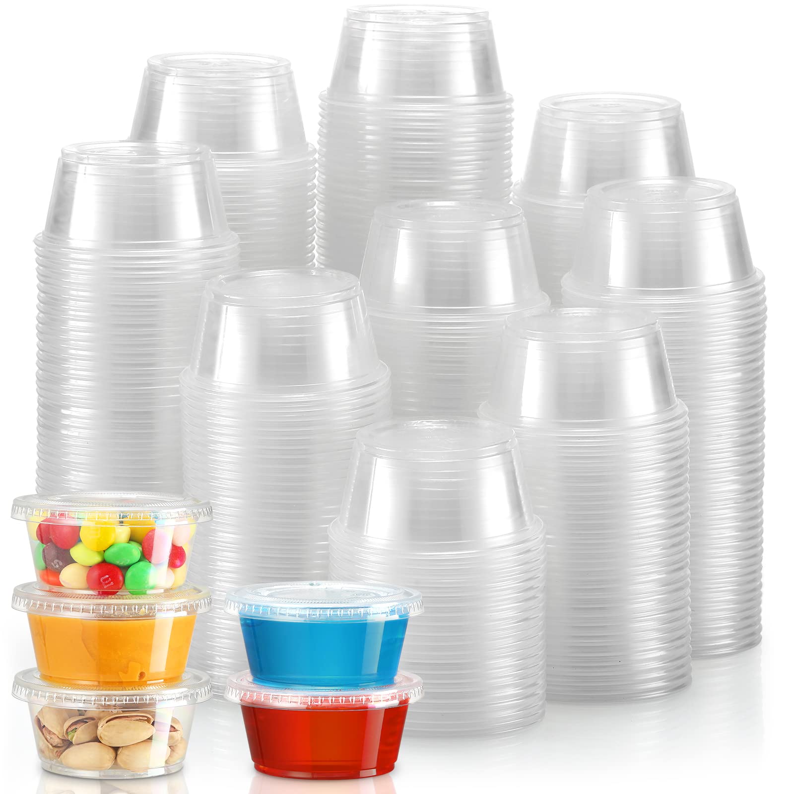 Vitever [120 Sets - 3.25 Oz ] Portion Cups With Lids, Small Plastic Containers With Lids, Airtight And Stackable Souffle Cups, J