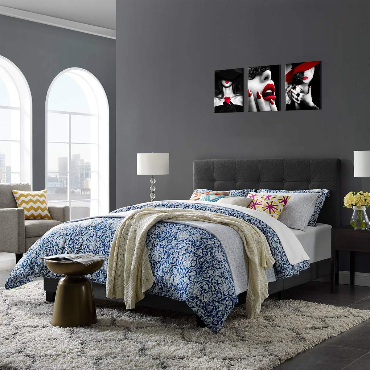 Bedroom Decor For Women Red Lips Black And White Bathroom Decor Wall Art Red Rose Fashion Room Decor Office Modern Art Wall Deco