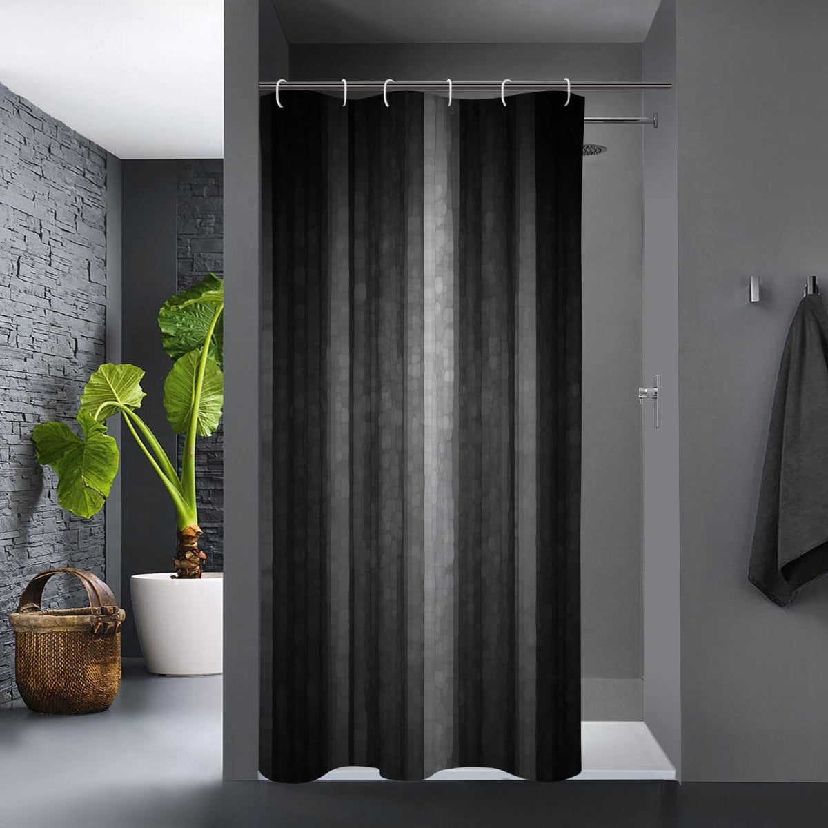 Gibelle Small Stall Shower Curtain 36 X 72, Narrow Half Black Grey Shower Curtain Set, Abstract Modern Fabric Shower Curtain For