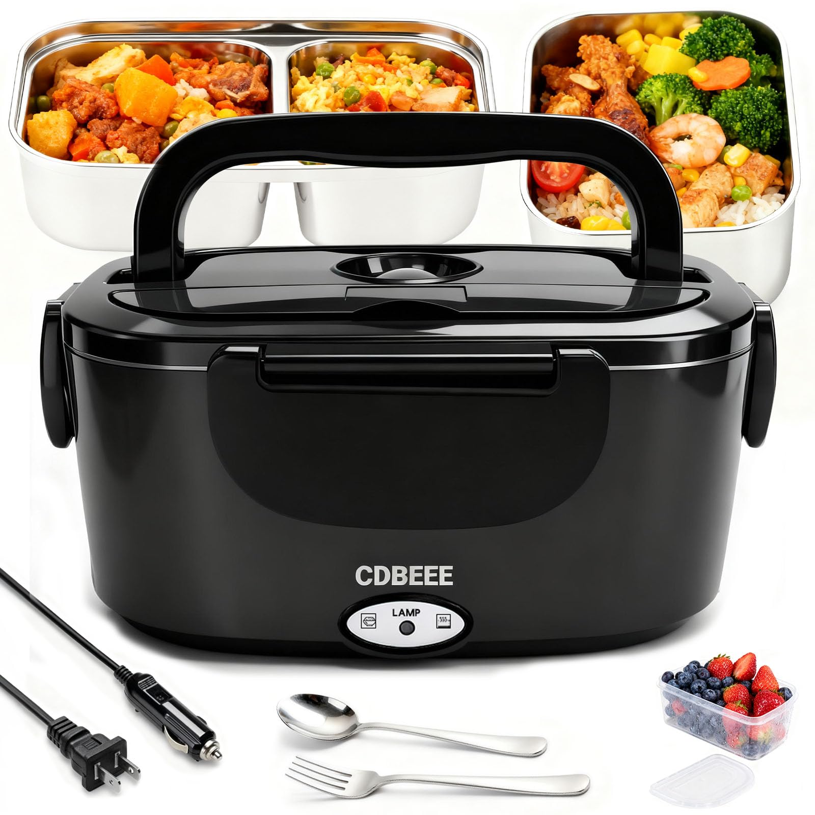 Electric Lunch Box, 33OZ Portable Food Warmer | 100W Rapid Heating & Leak-Proof 304 Stainless Steel | 3-in-1(Car 12V/24V & Home 