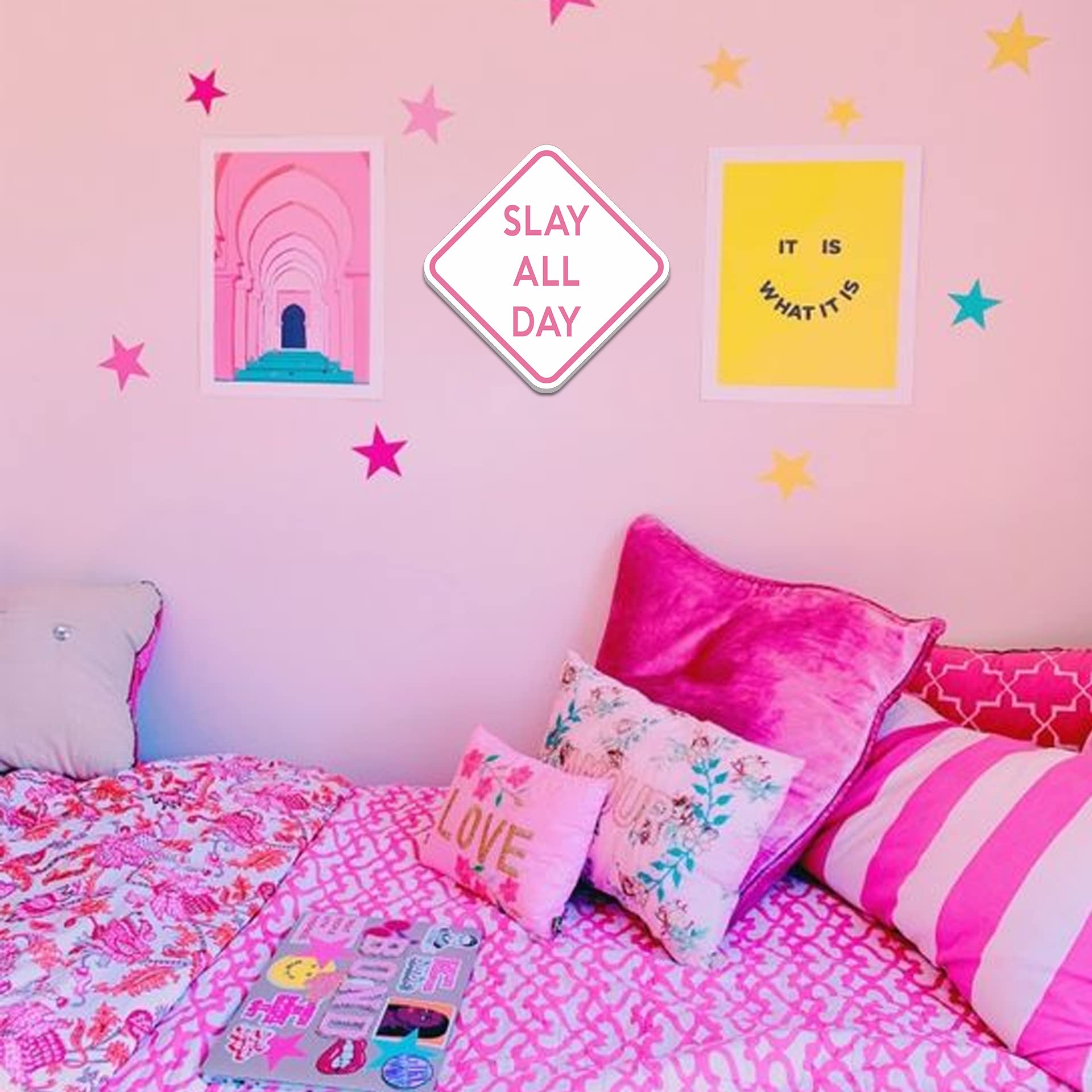 Slay All Day Funny Poster 11'' X 11'' - Funny Signs For Dorm, Teen Room Decor, Aesthetic Room Decor, Downtown Girl Room Decor, C