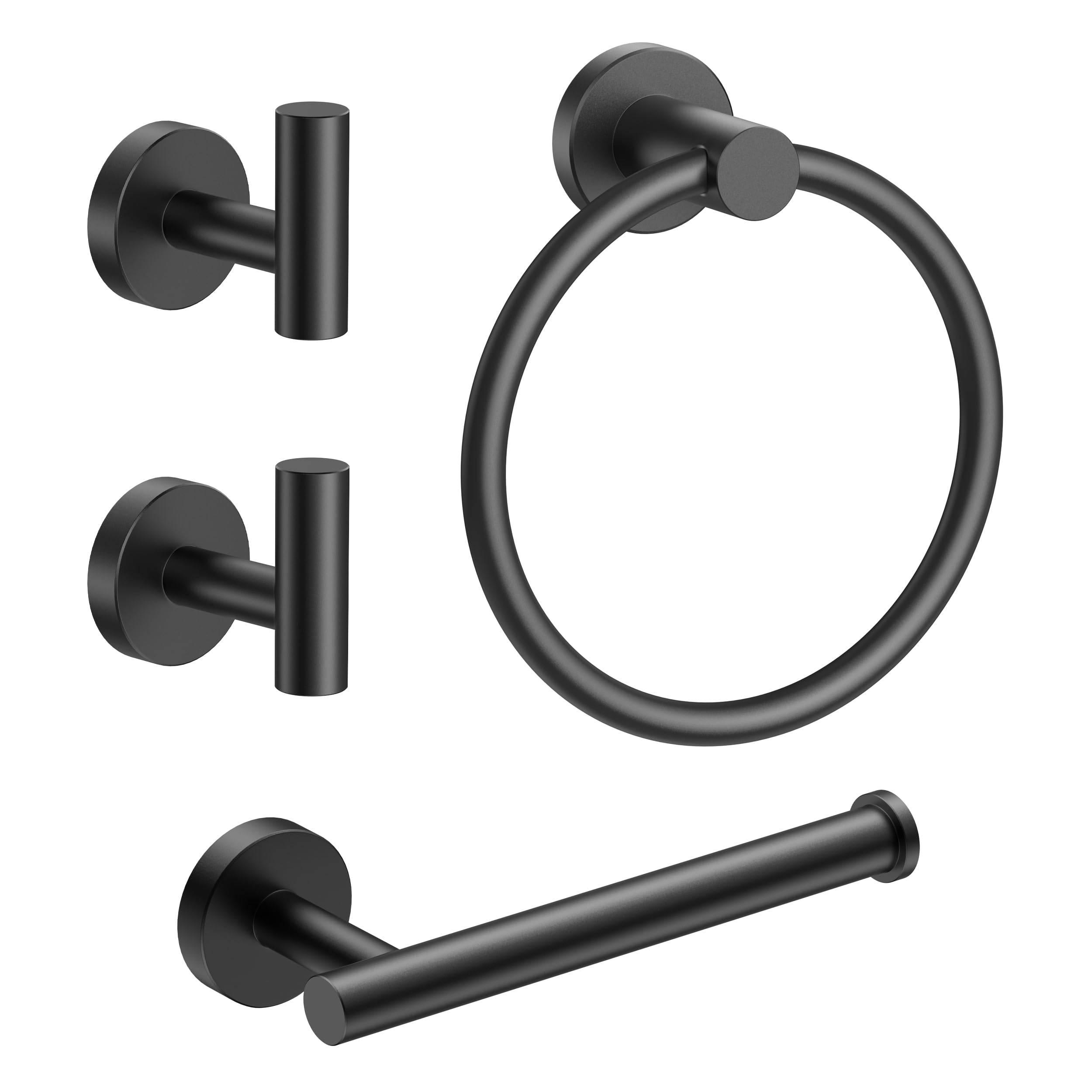 Forious 4 Piece Toilet Paper Holder Set Matte Black, Sus304 Stainless Steel Bathroom Towel Holder, Wall Mounted Bathroom Hardwar